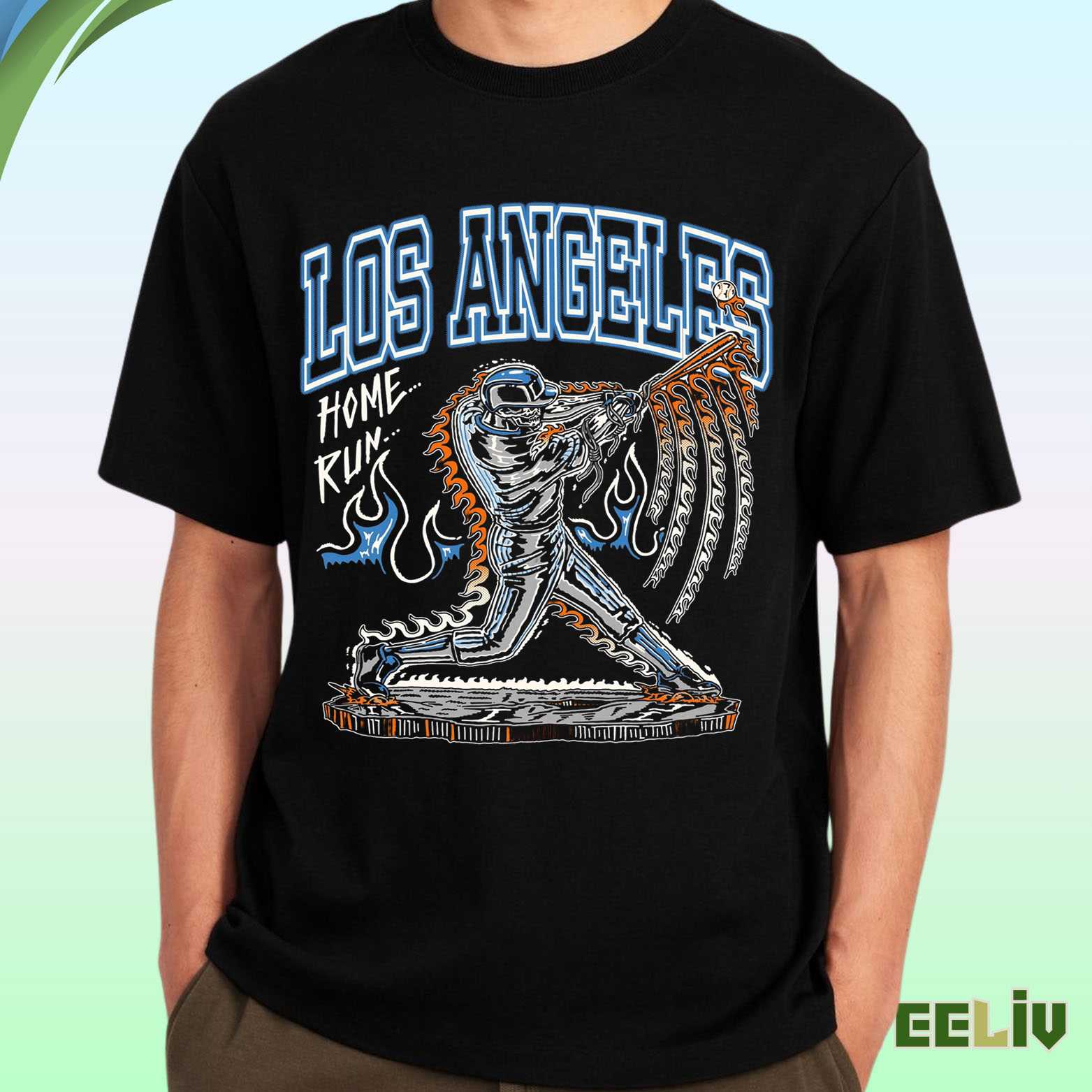 Los Angeles Baseball Shirt - Home Run Flame Swing Streetwear Tee