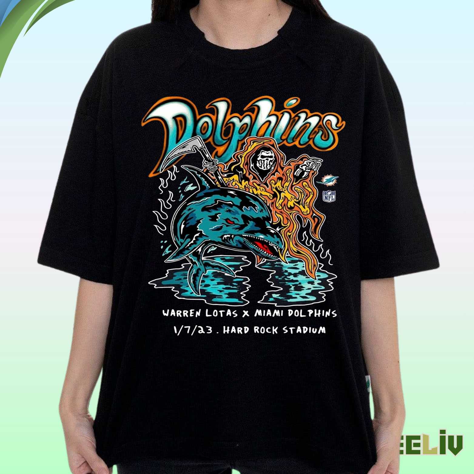 Miami Dolphins Shirt - Warren Lotas X Nfl Grim Reaper Dolphin Fire Tee