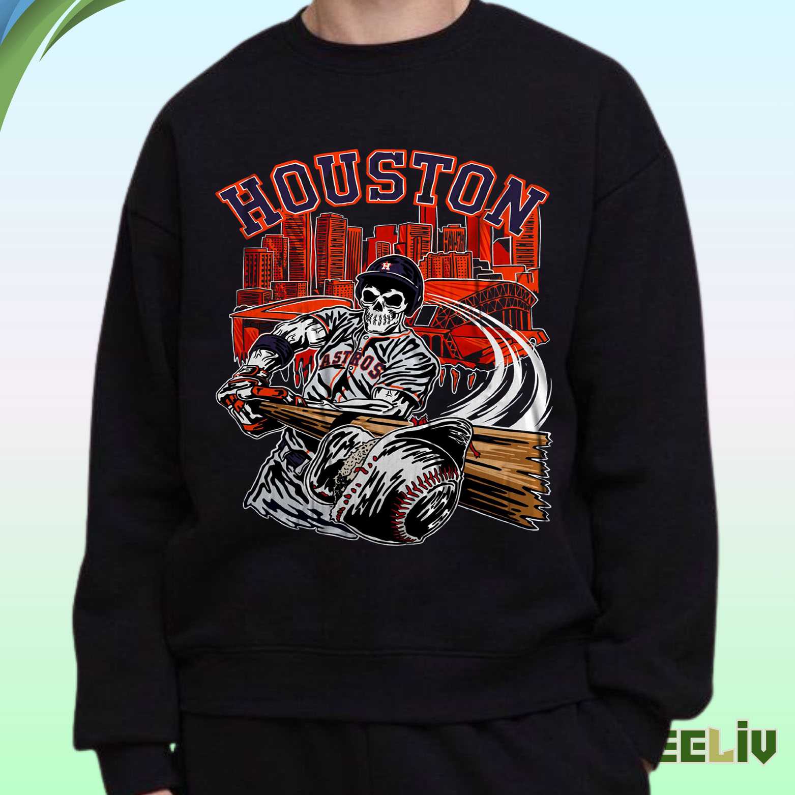 Houston Astros Halloween Sweatshirt – Skeleton Slugger Horror Baseball Crewneck