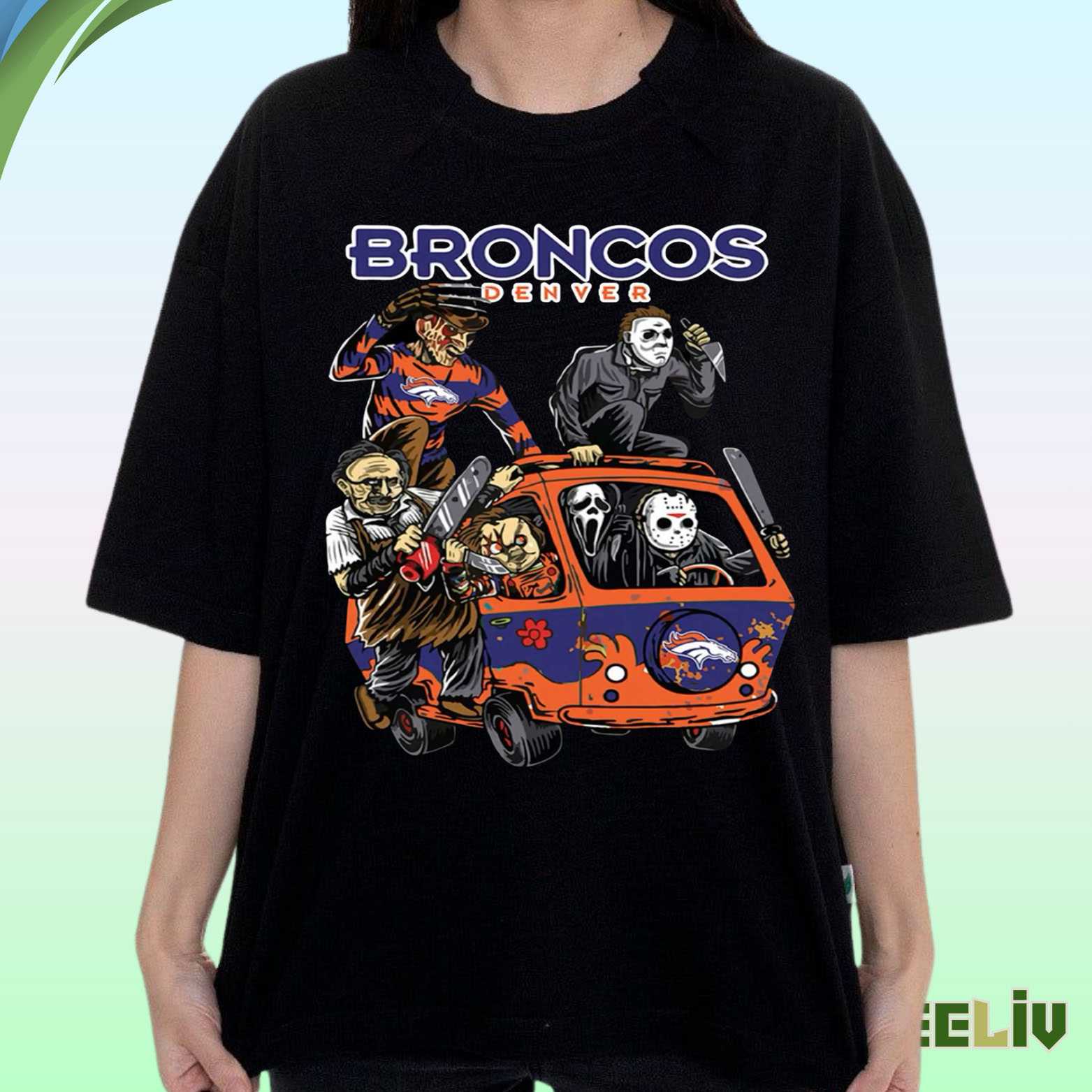 Denver Broncos Halloween Shirt – Horror Icons Fan Van Tee
