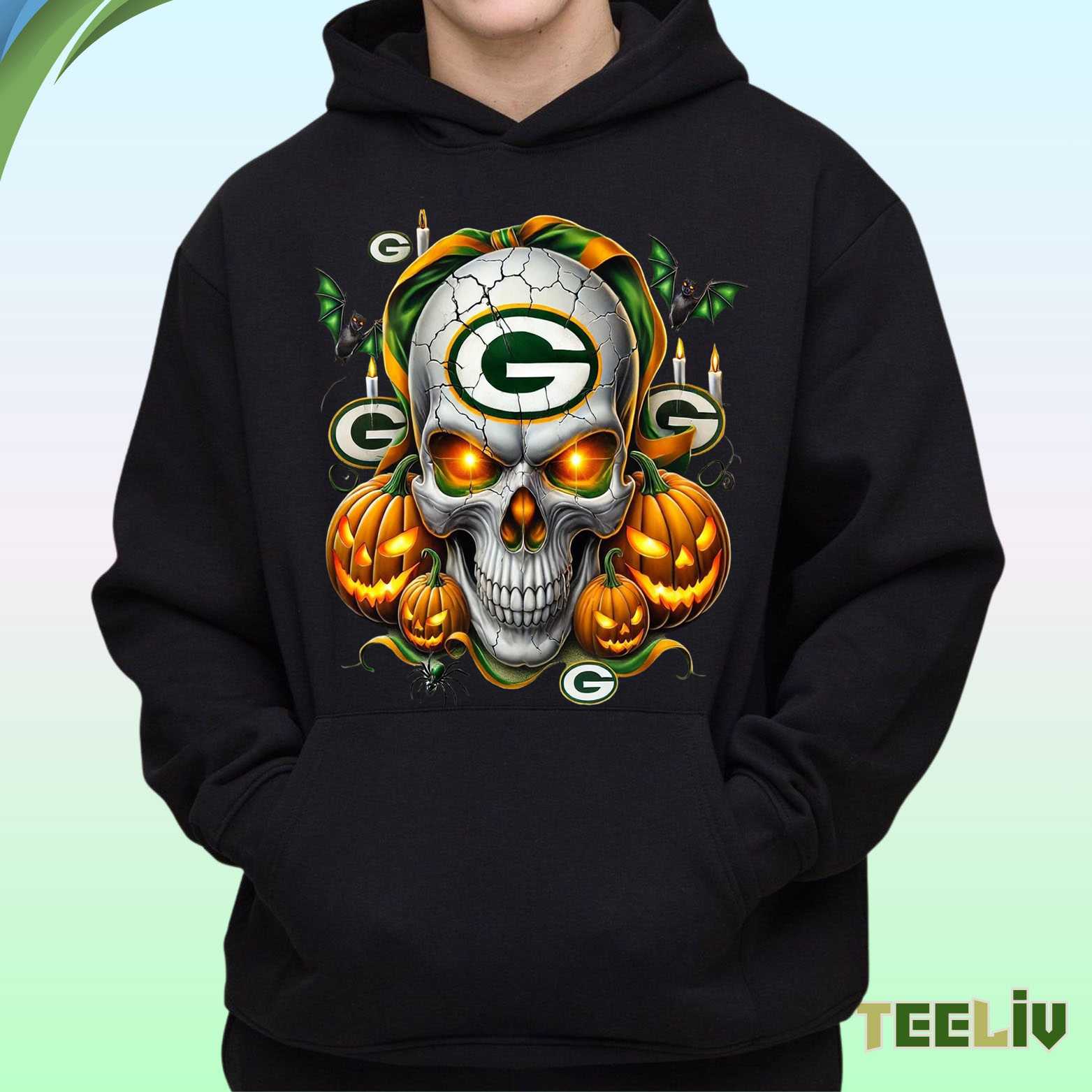 Green Bay Packers Halloween Shirt - Skull Pumpkins Spooky Nfl Fan Tee