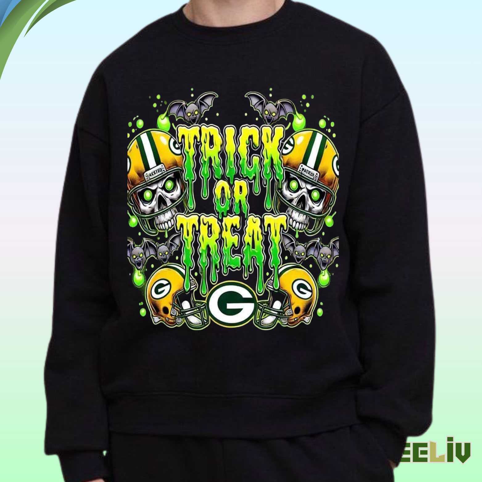 Green Bay Packers Halloween Sweatshirt - Trick Or Treat Spooky Skull Fan Pullover