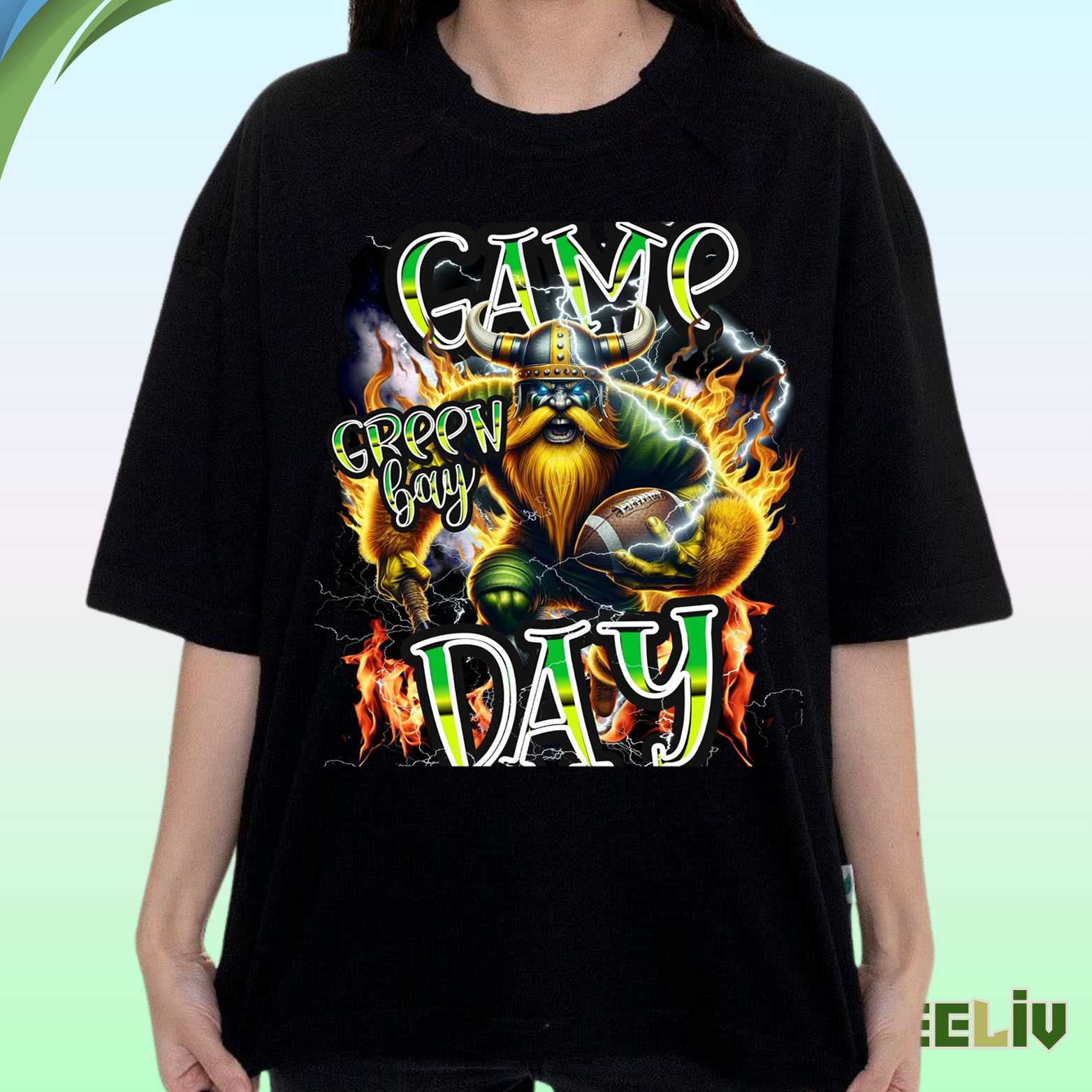 Green Bay Packers Game Day Shirt - Viking Warrior Fire Football Fan Tee
