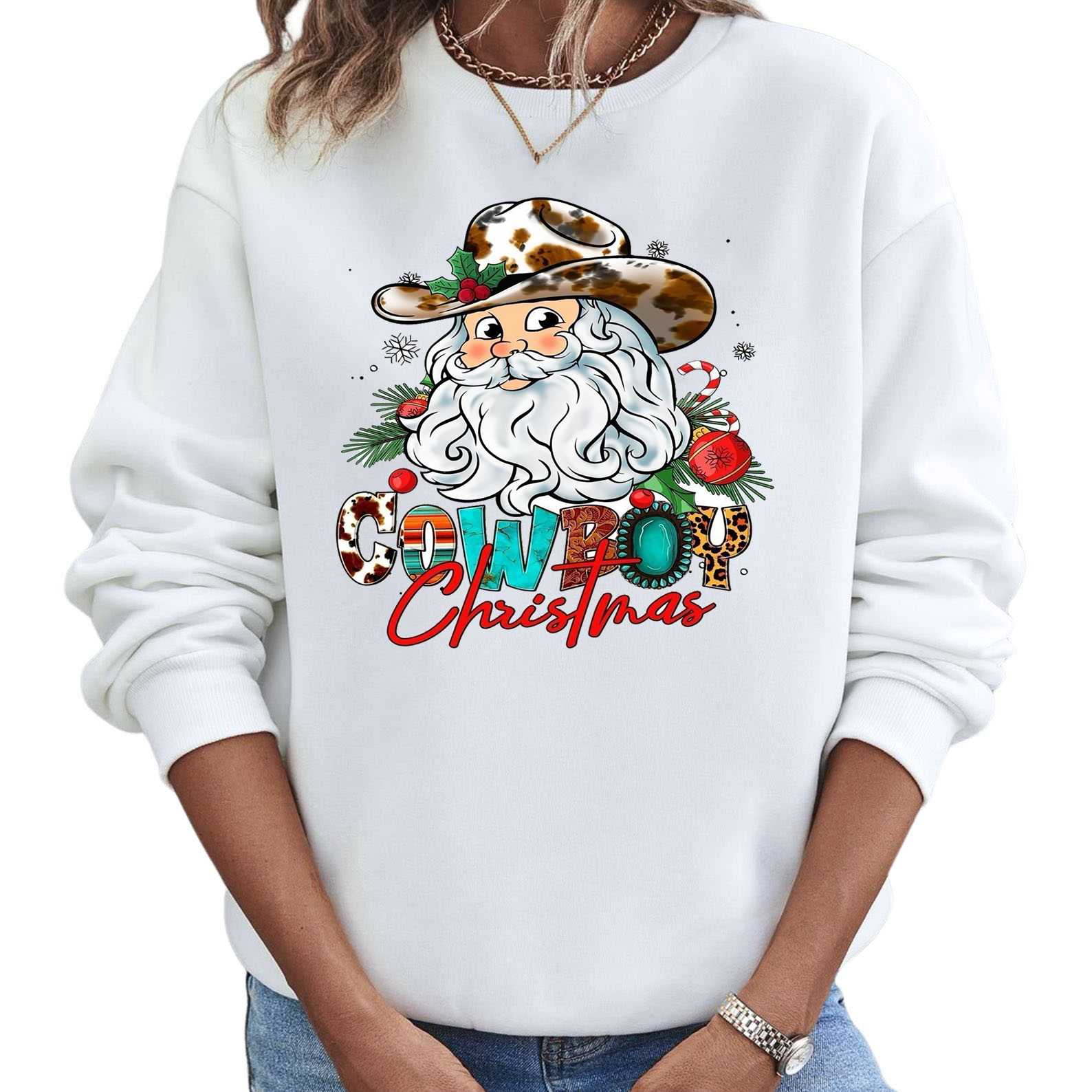 Cowboy Christmas Sweatshirt – Western Santa Holiday Crewneck