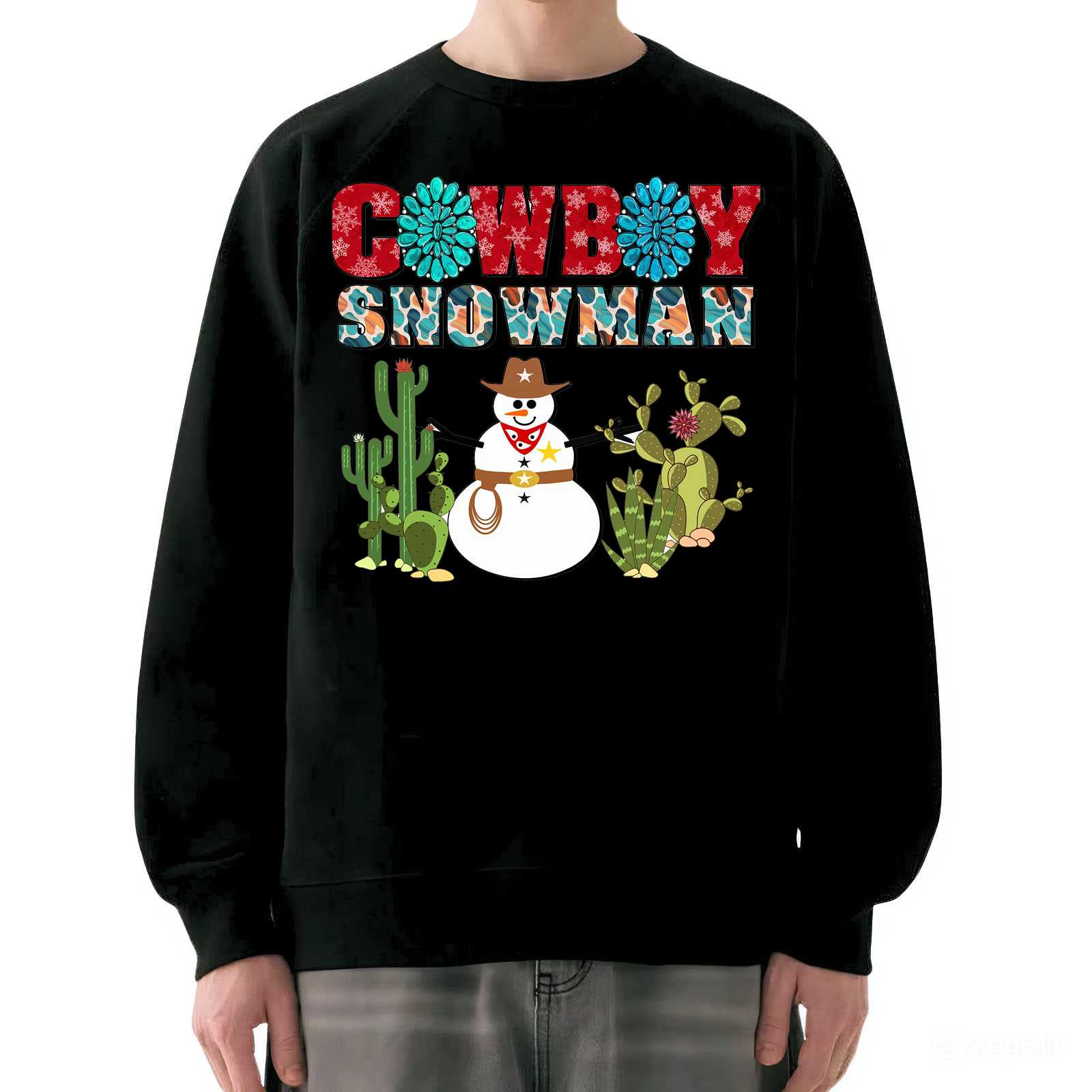Cowboy Snowman Sweatshirt – Western Desert Holiday Crewneck