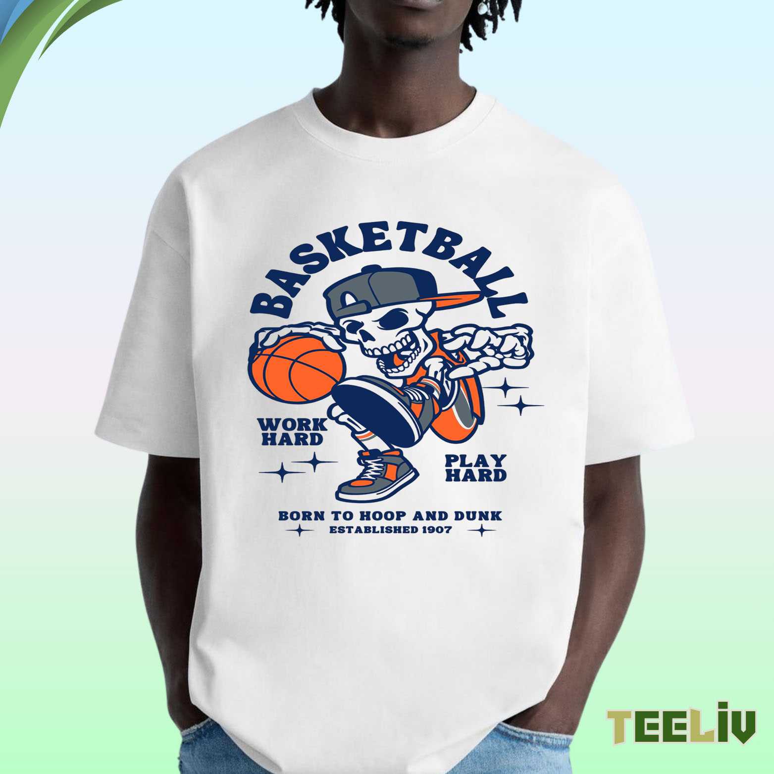 Basketball Skeleton T Shirt - Work Hard Play Hard