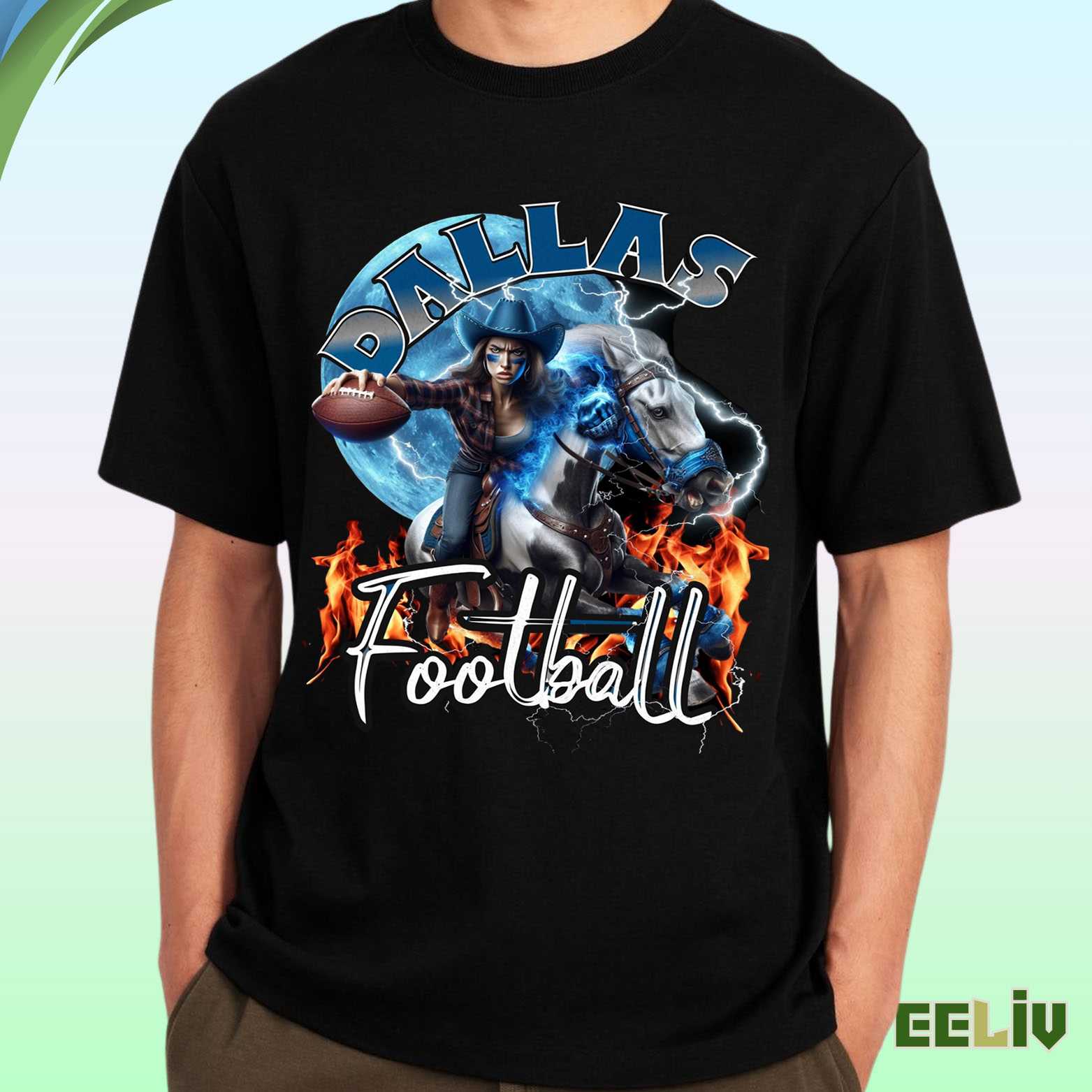 Dallas Football Shirt – Cowboy Rider Flame Graphic Tee