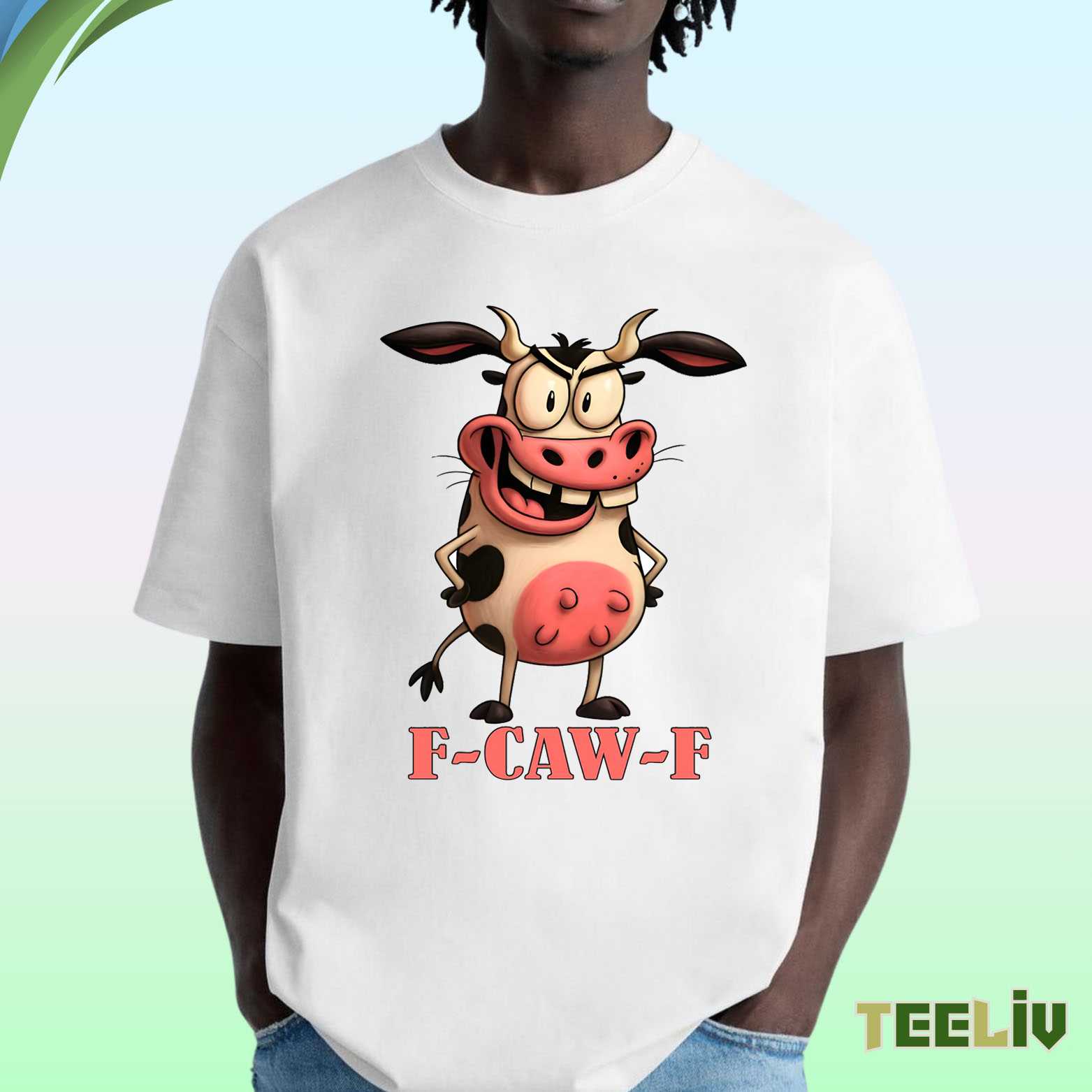 Funny Cow F Caw F Tee – Cartoon Farm Animal Graphic Shirt