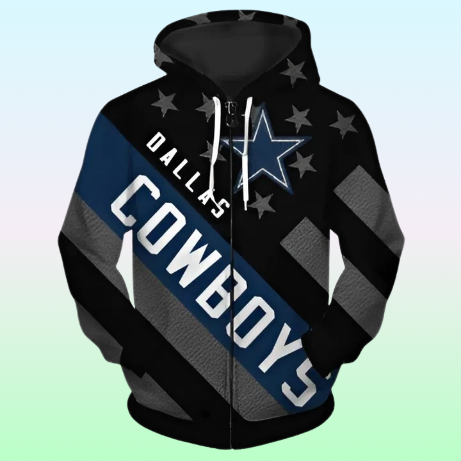 Dallas Cowboys Zip Up Hoodie – Striped Banner Team Pullover