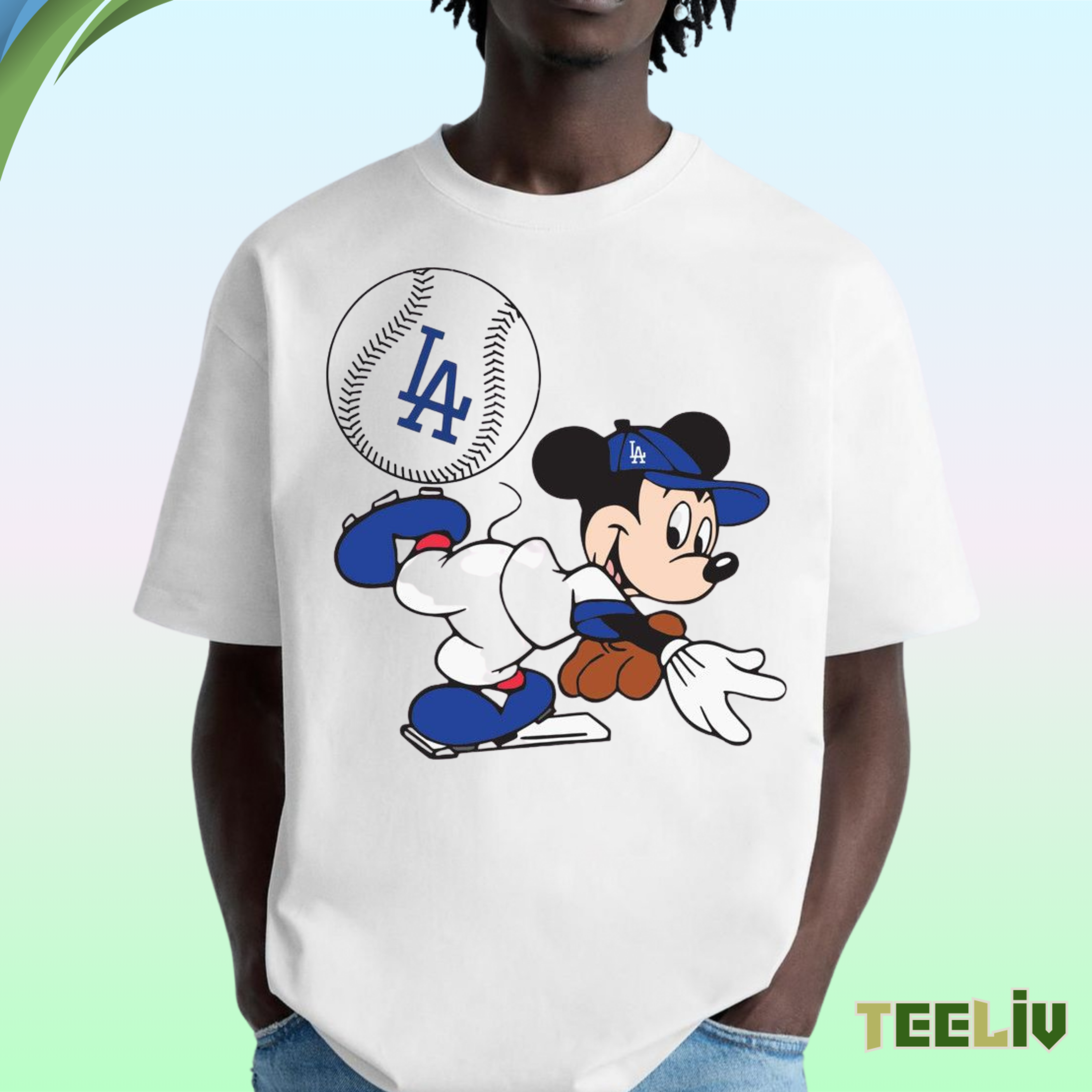 Mickey Dodgers Pitch Tee - Disney X La Baseball Edition