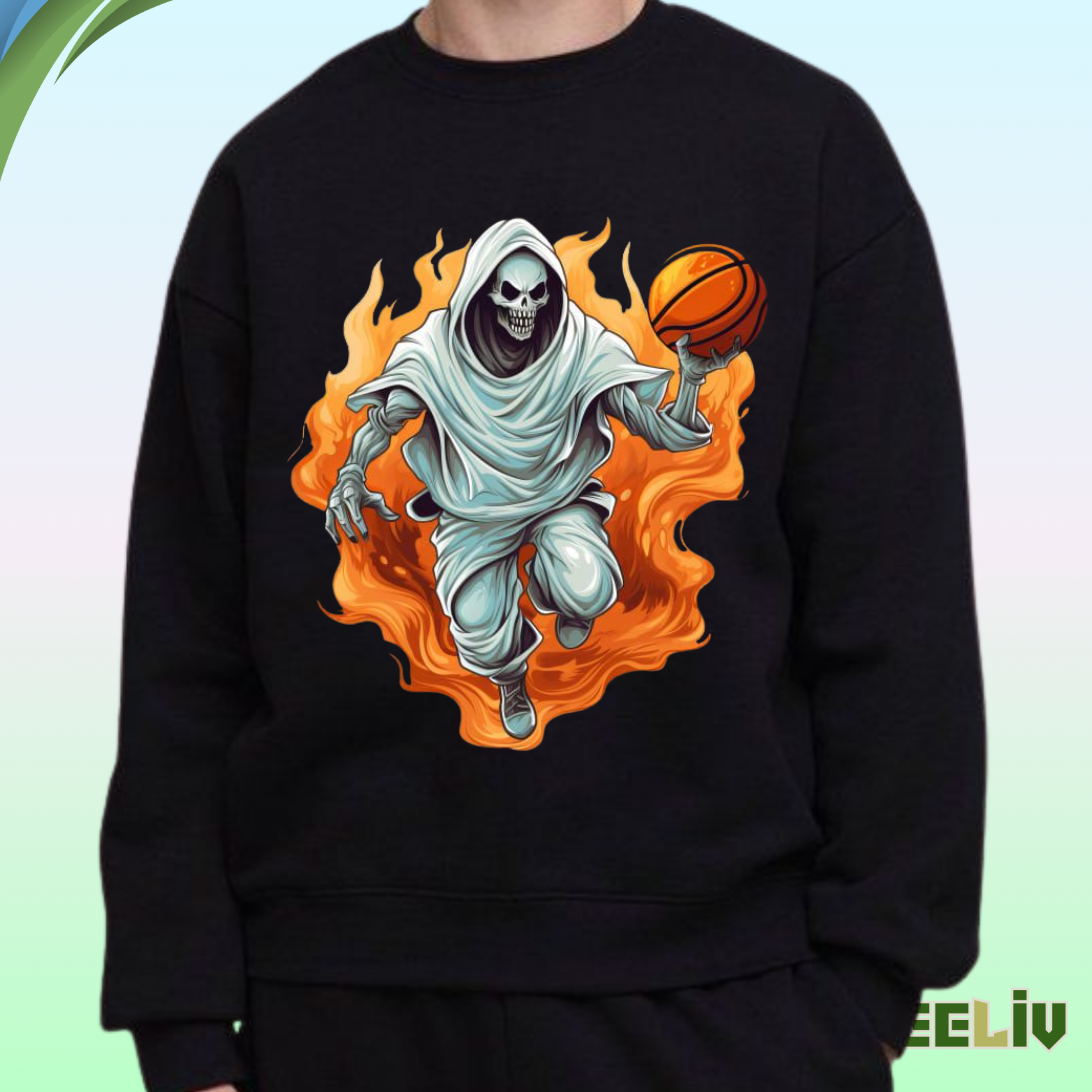 Flaming Reaper Basketball Sweatshirt - Death On The Court