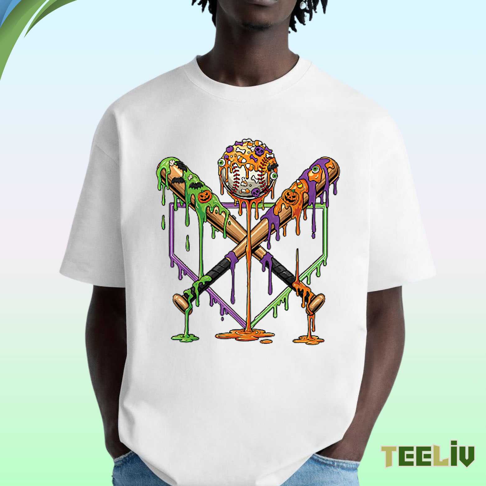 Halloween Baseball T Shirt – Dripping Bats & Ball Edition