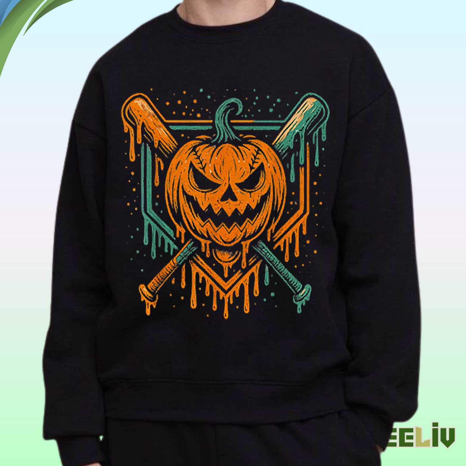 Pumpkin Baseball Sweatshirt – Halloween Bat Strike Crewneck