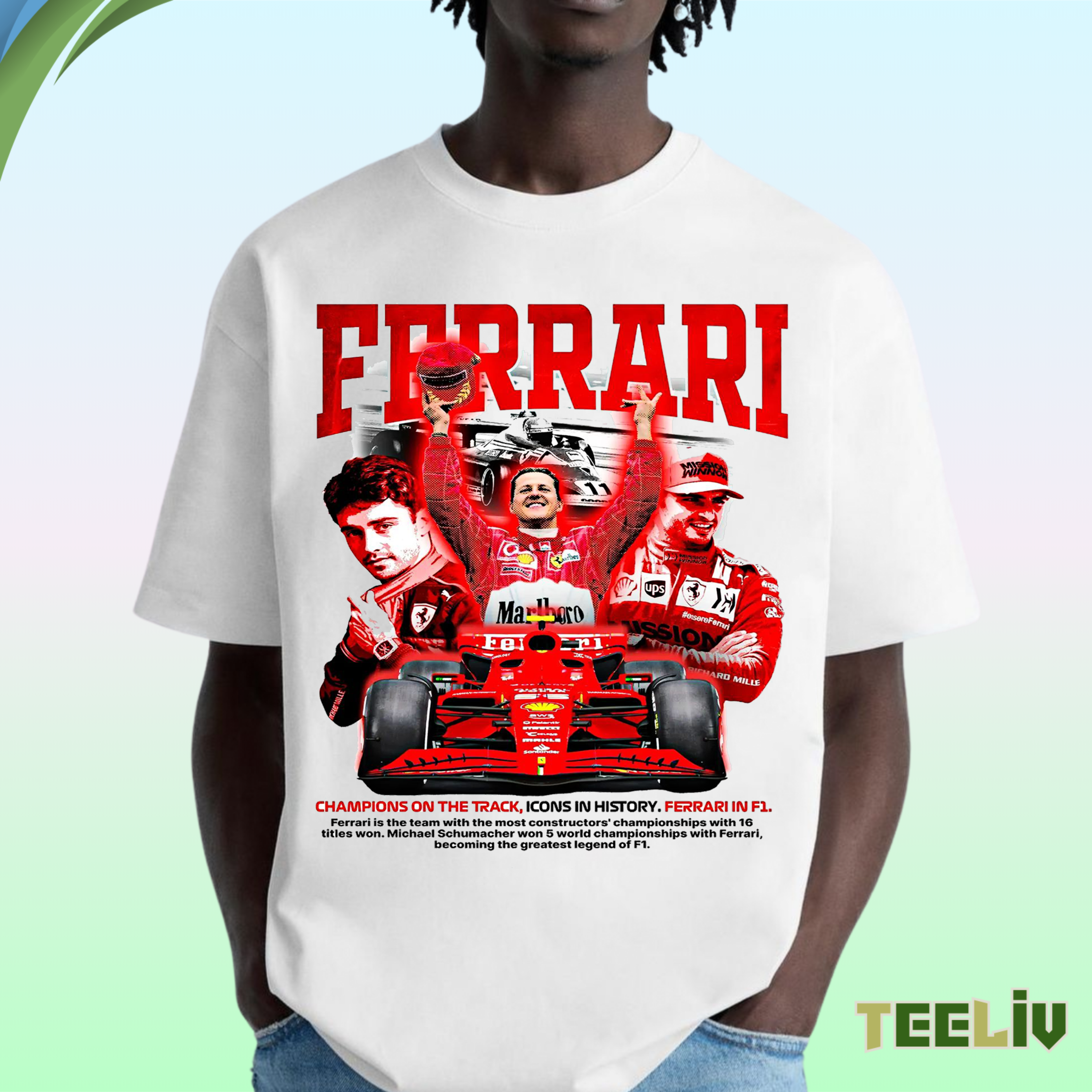 Ferrari F1 Legends Tribute Tshirt - Schumacher Vettel & Leclerc Tee