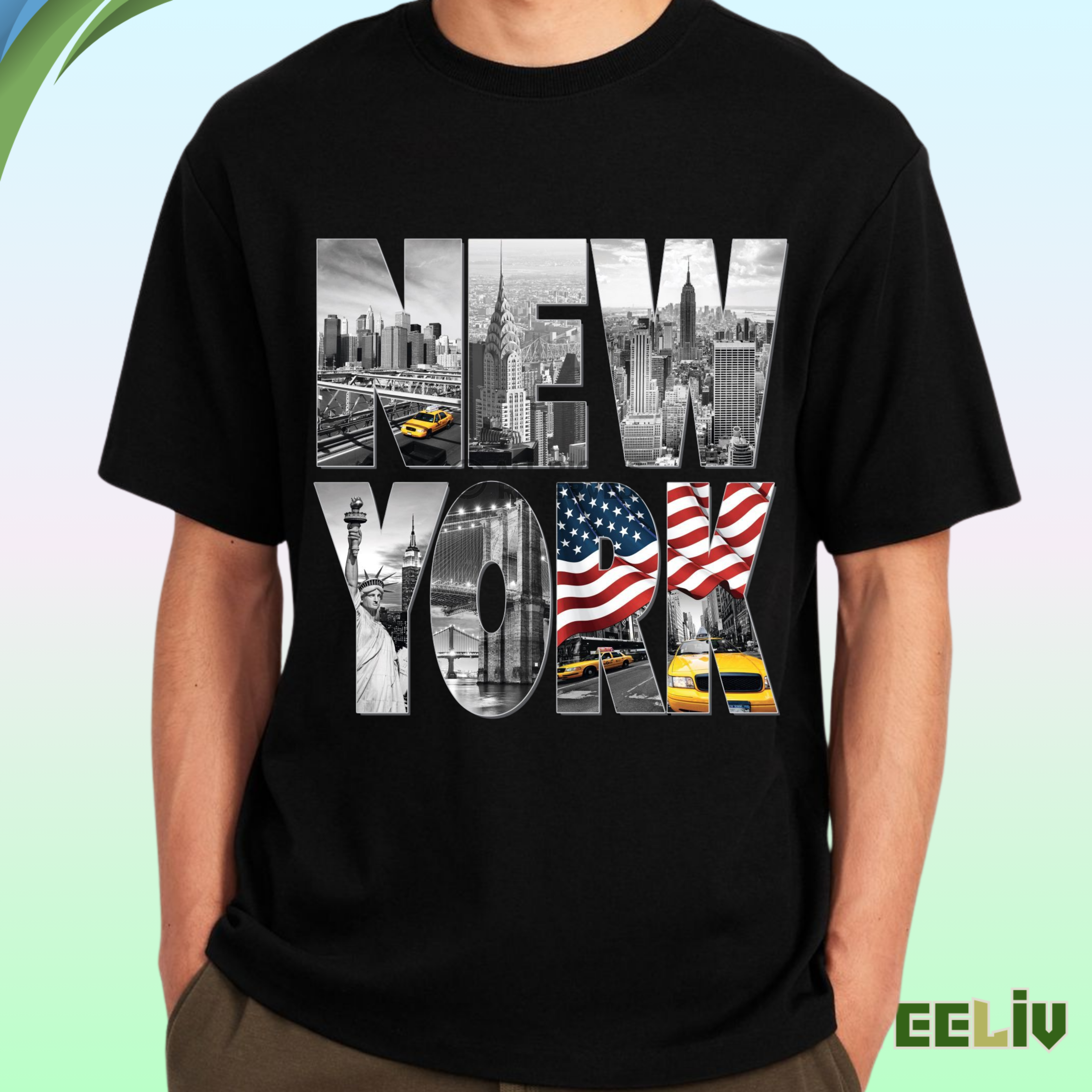 New York City Collage Shirt - Statue Of Liberty & Skyline Graphic Tee