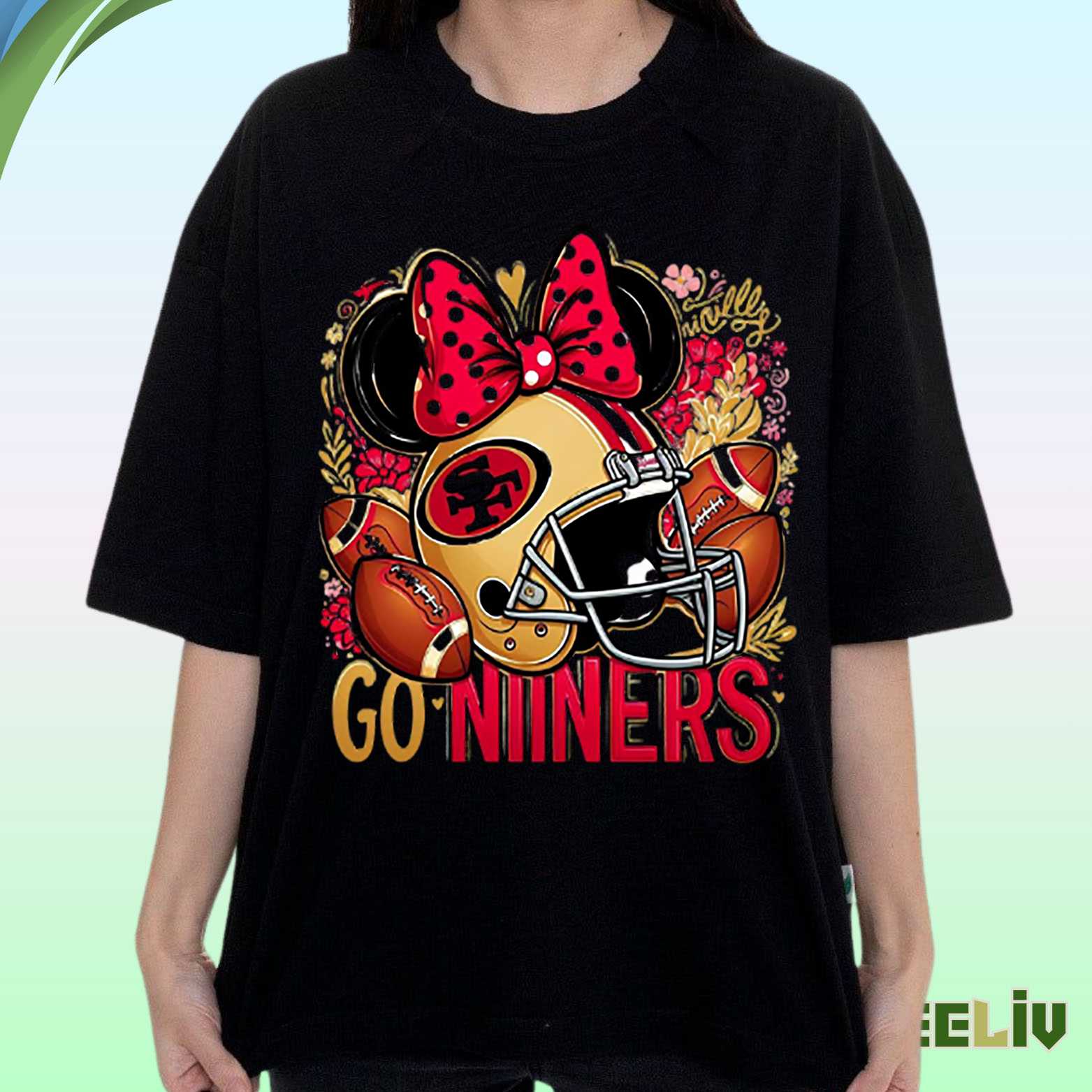 Go Niners Minnie Bow T Shirt – Cute San Francisco 49ers Fan Tee