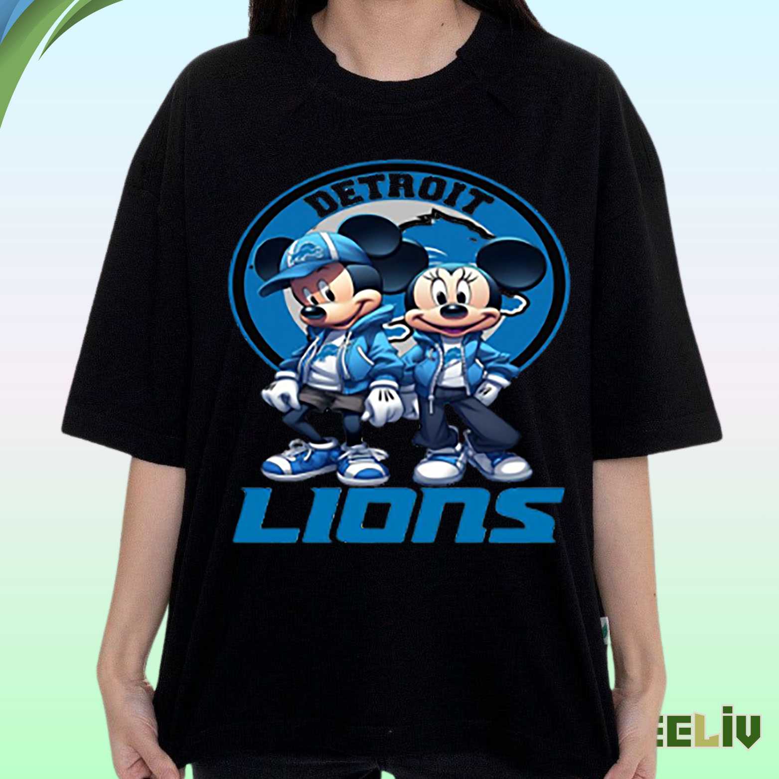 Detroit Lions T Shirt - Mickey & Minnie Cartoon Nfl Fan Tee