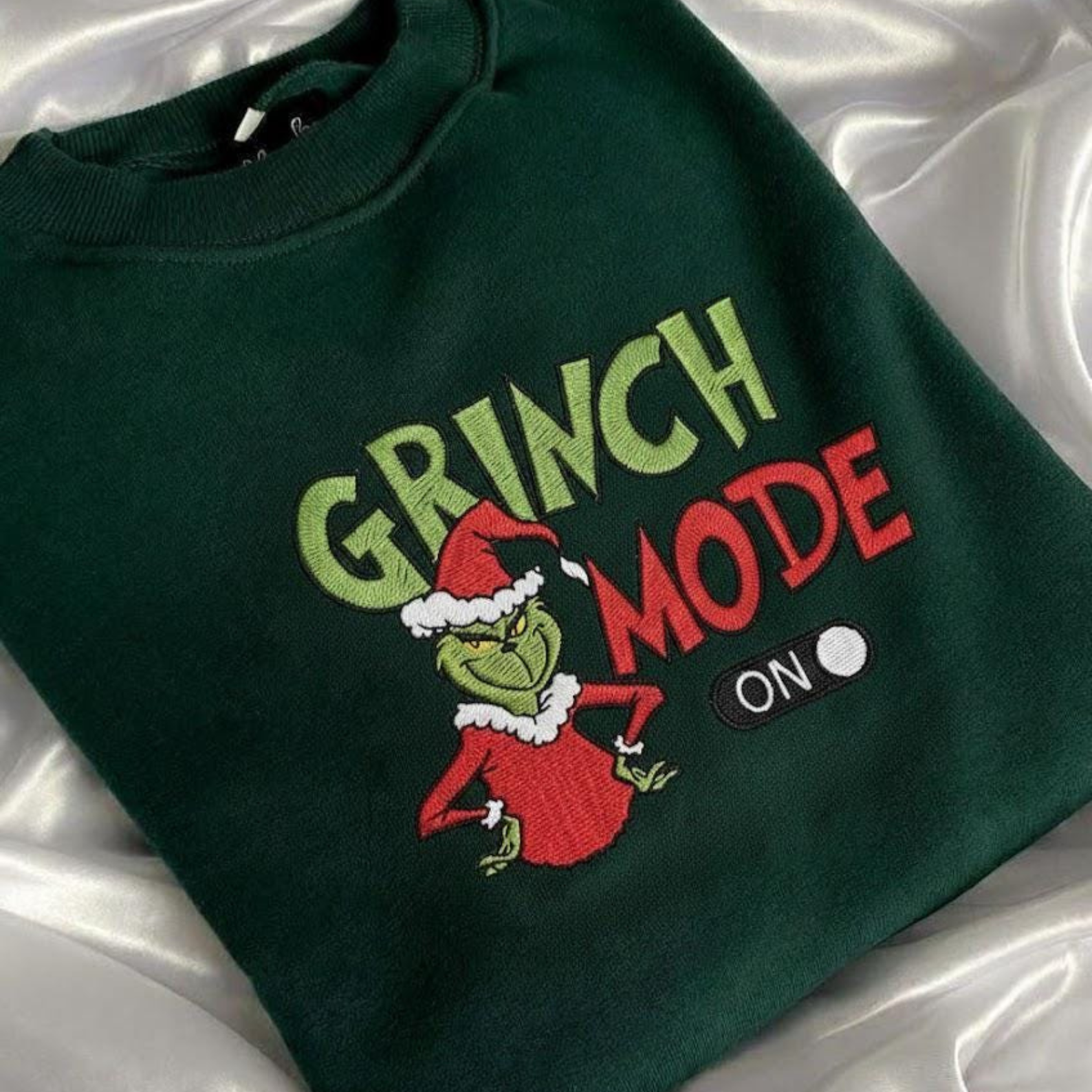 Grinch Mode On Embroidered Design - Whoville Crewneck Sweatshirt