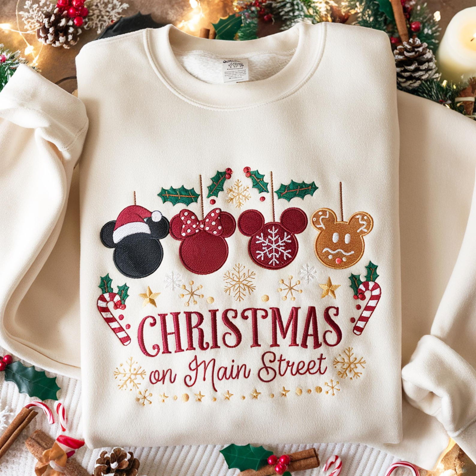 Disneyland Mickey Wreath Embroidered Design - California Christmas Sweatshirt Disneyland Mickey Wreath Embroidered Design - California Christmas Sweatshirt