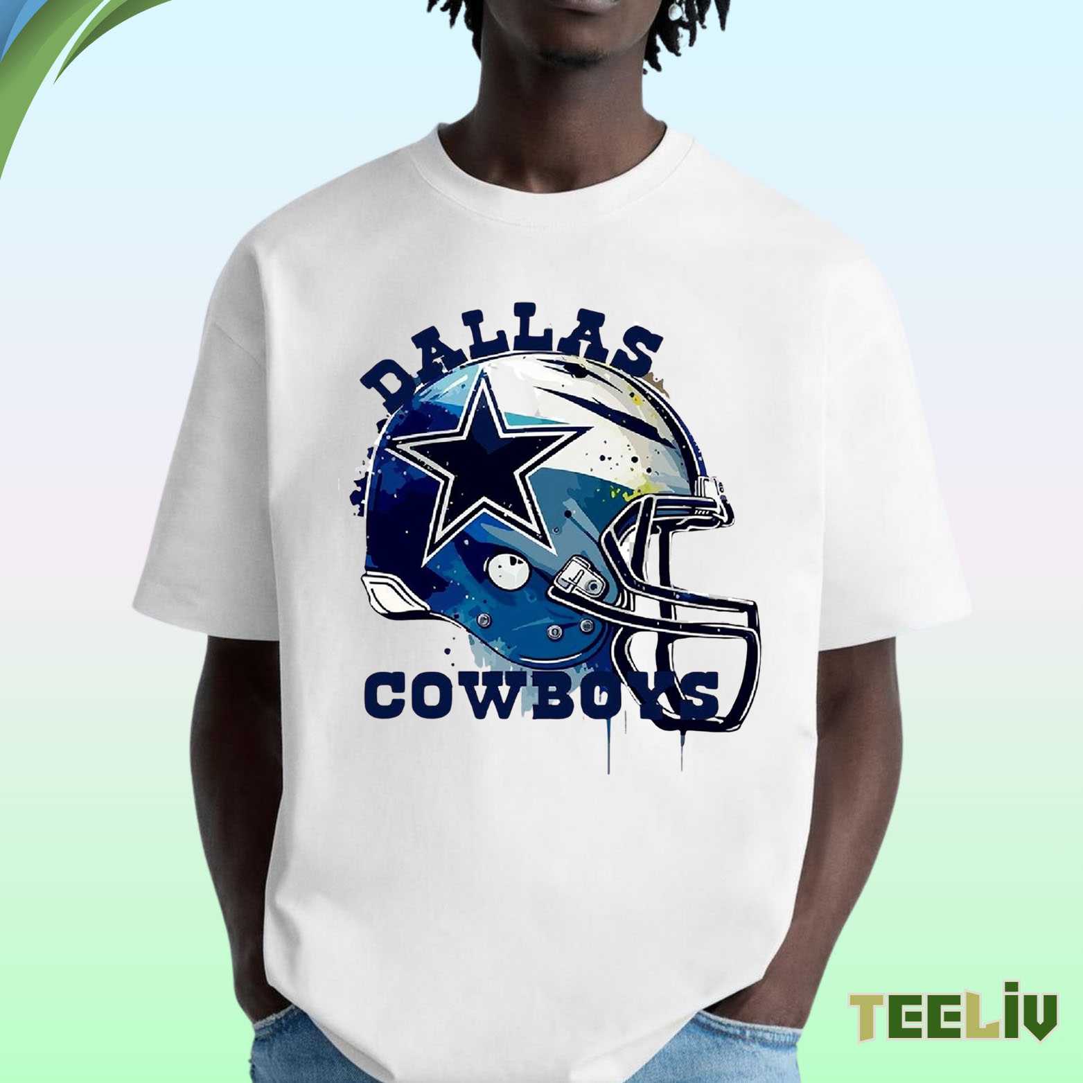 Watercolor Cowboys Helmet Tee - Dallas Cowboys Fan Shirt