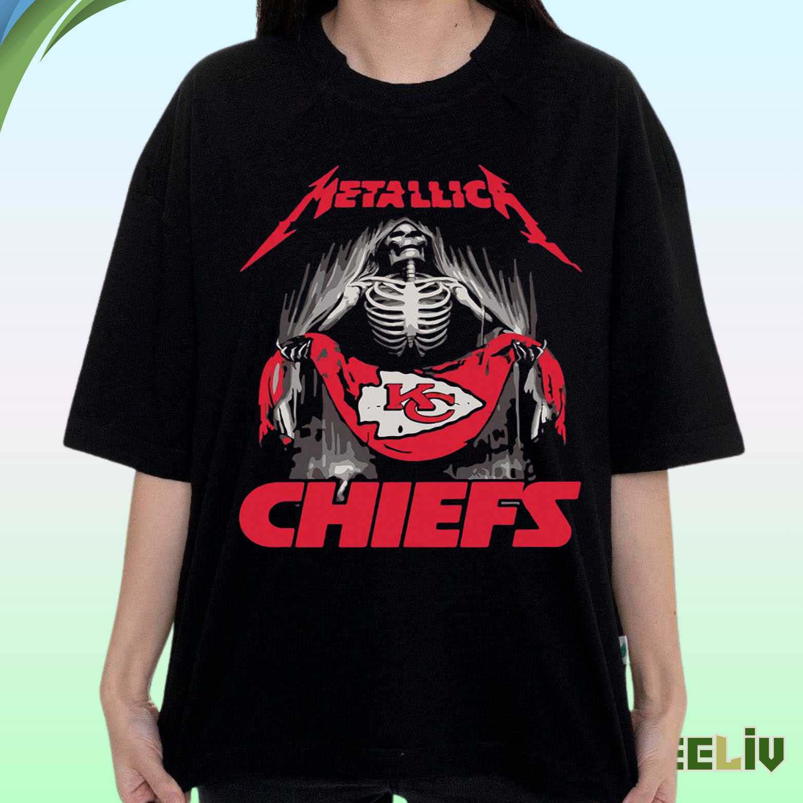 Metallica Chiefs Skeleton Nfl Graphic T Shirt – Rock Football Fan Tee