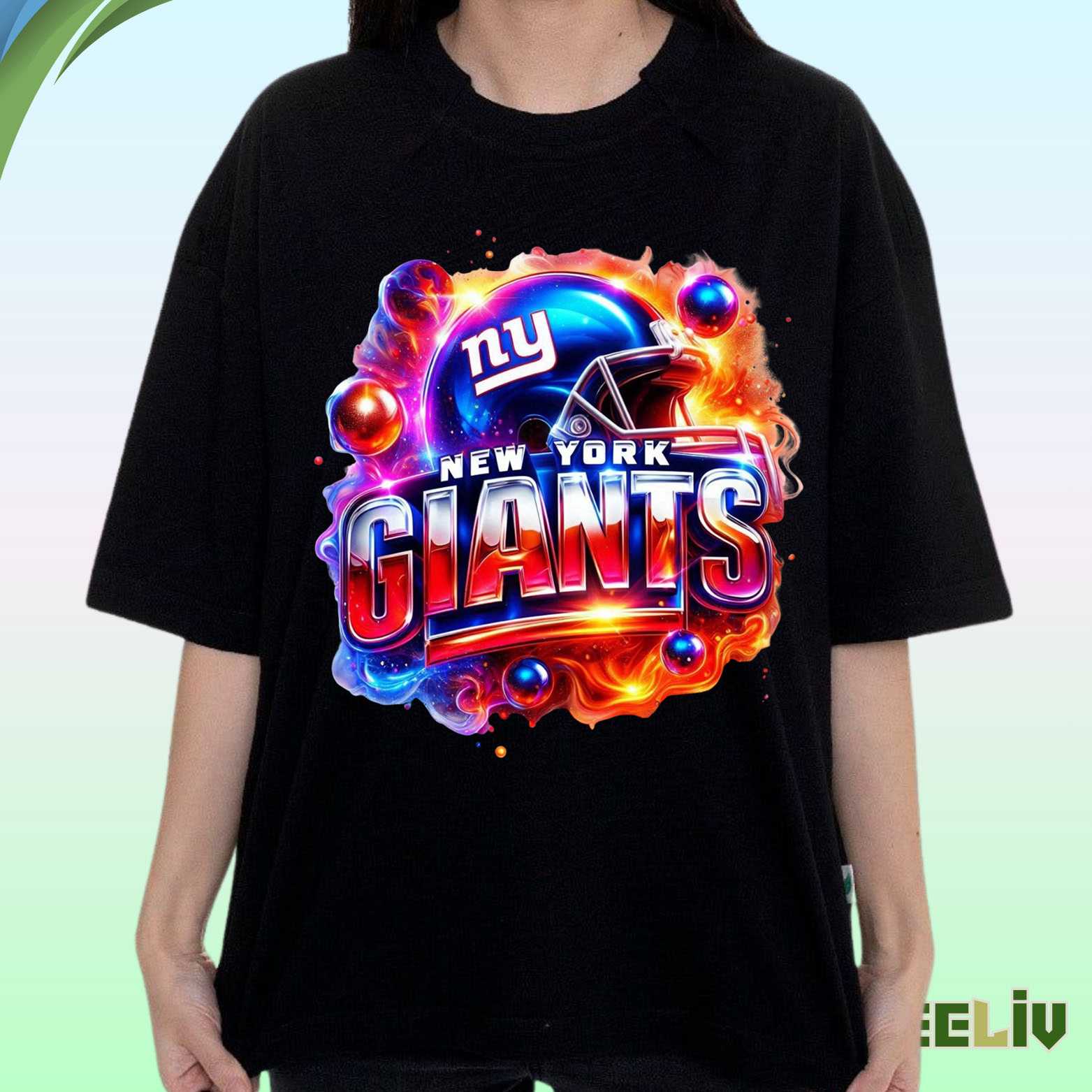 New York Giants Helmet Flame Graphic T Shirt – Nfl Football Fan Tee