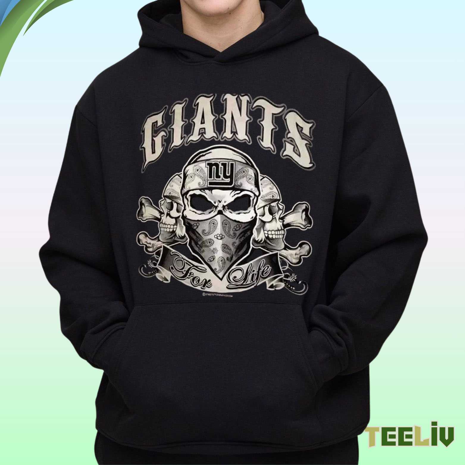 New York Giants Skull Bandana Graphic Hoodie – Nfl For Life Fan Sweatshirt