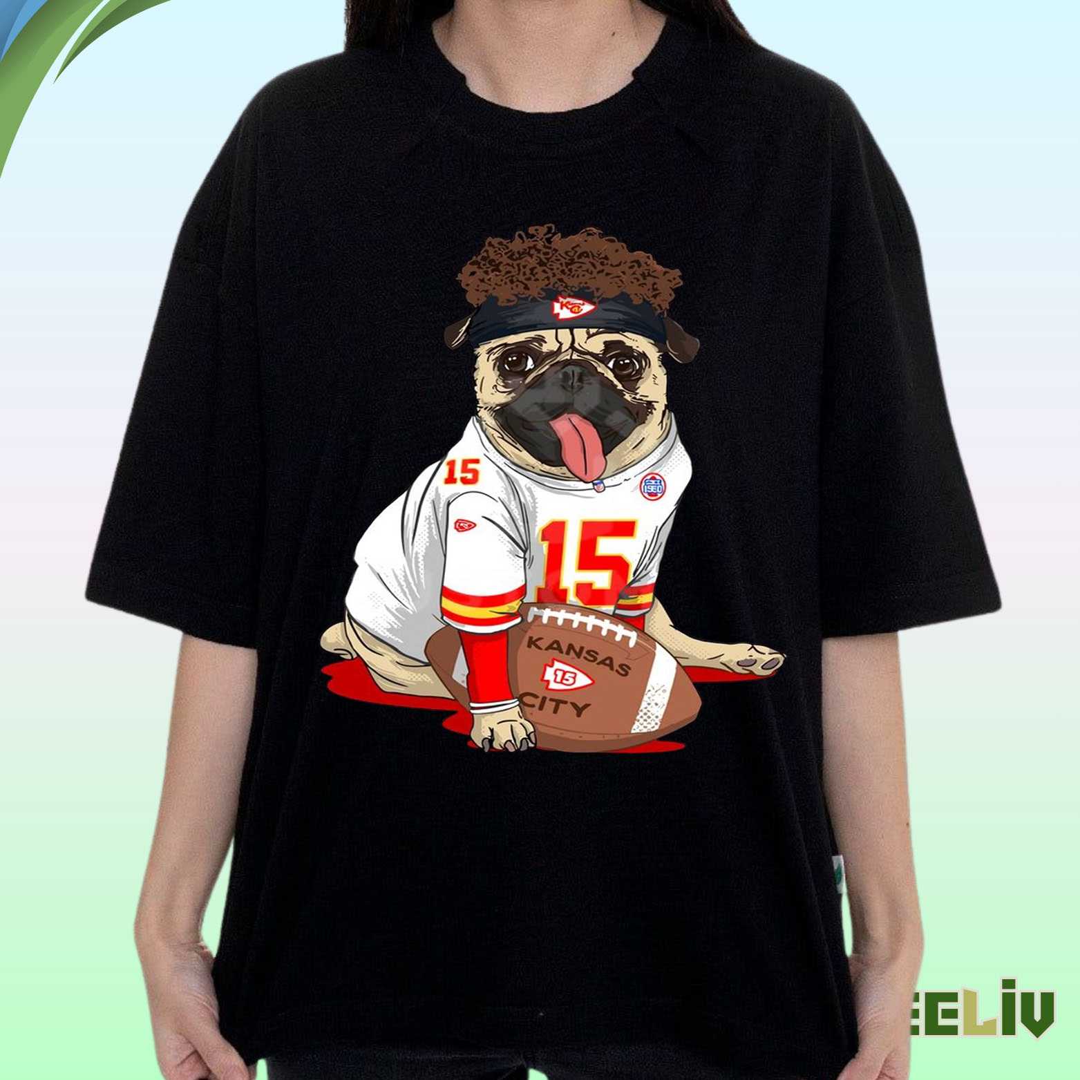 Kansas City Chiefs Pug Mahomes 15 T Shirt – Funny Nfl Dog Fan Tee