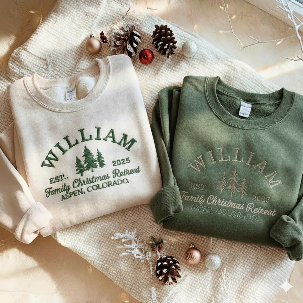 Family Christmas Retreat Custom Name - Aspen Embroidered Sweatshirt