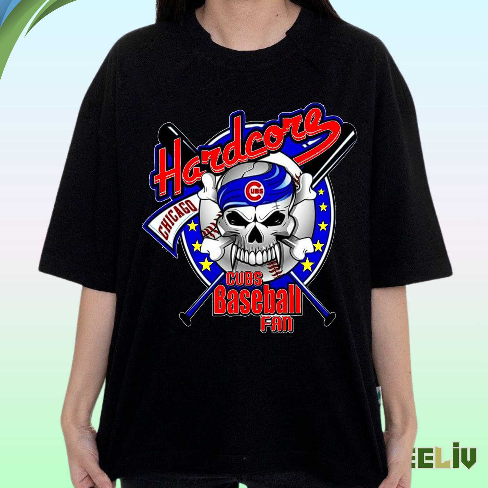 Hardcore Chicago Cubs Baseball Fan Tee – Bold Skull Crossbats Graphic Shirt