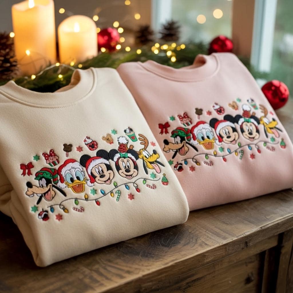 Embroidered Disney Christmas Sweatshirt - Disneyland Xmas Sweatshirt