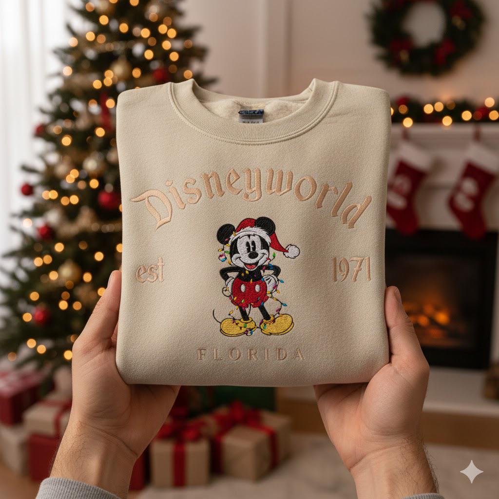 Embroidered Disneyworld Sweatshirt - Disney Mickey Minnie Christmas