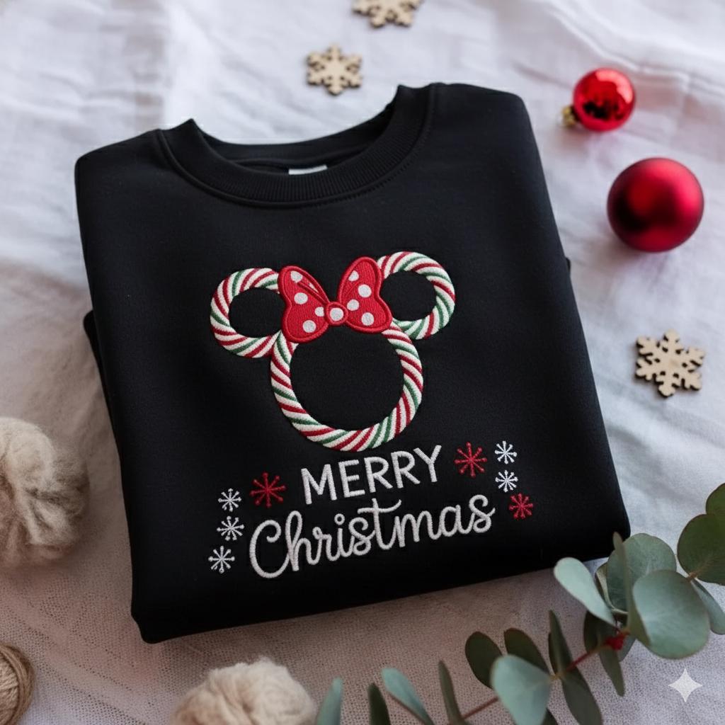 Minnie Wreath Embroidered Sweatshirt – Merry Christmas Holiday Pullover