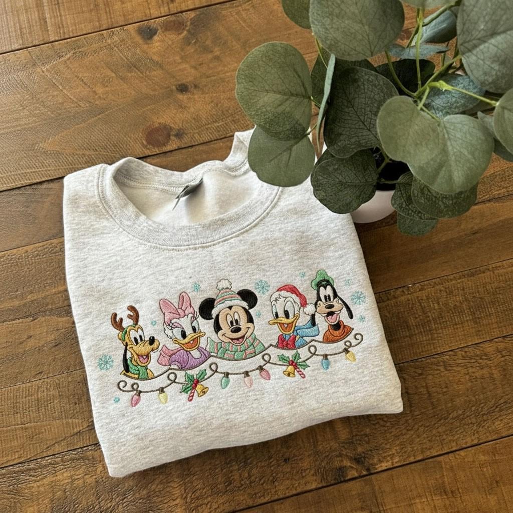 Mickey Friends Embroidered Sweatshirt - Holiday Lineup Sweatshirt