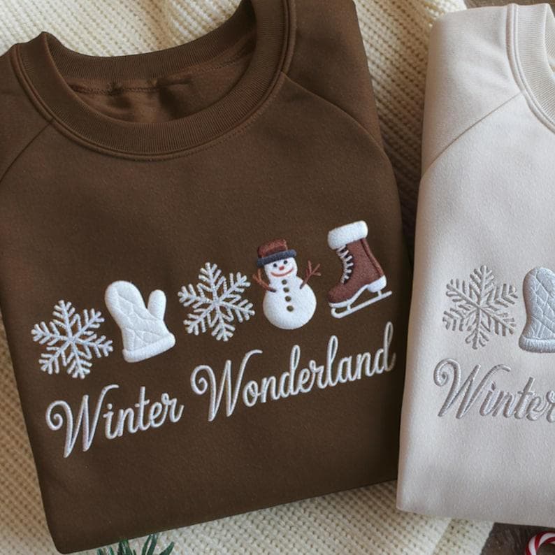 Winter Wonderland Embroidered Sweatshirt - Christmas Crewneck Gift Festive