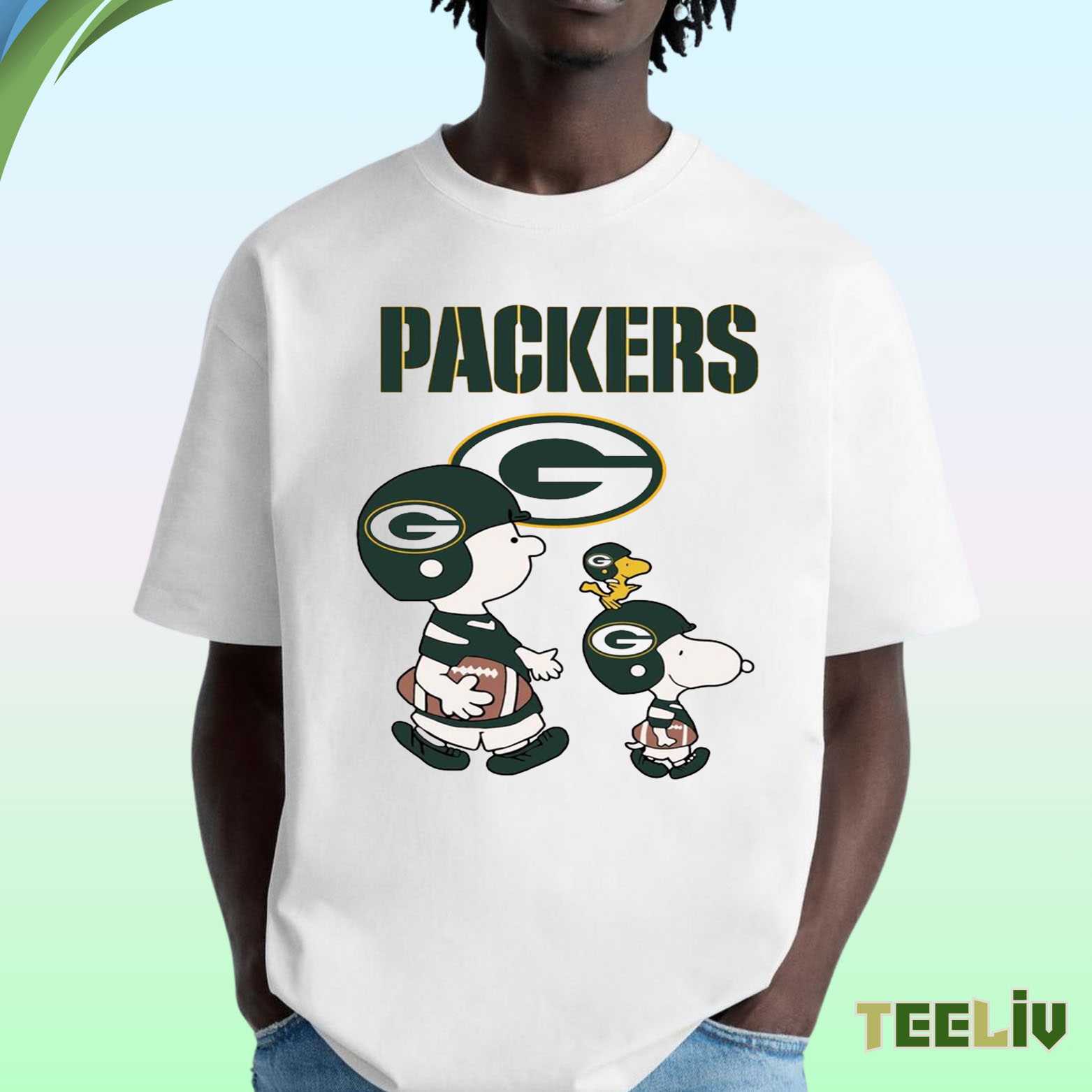 Green Bay Packers T Shirt - Snoopy And Woodstock