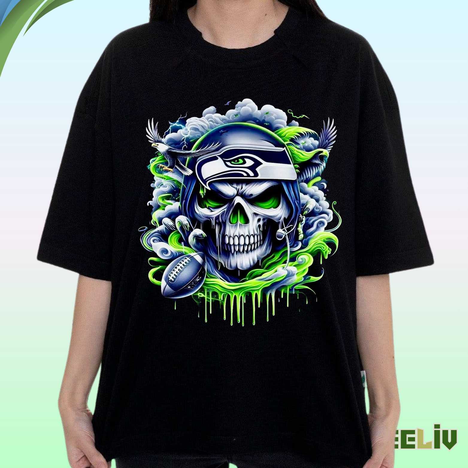 Seattle Seahawks Skull Neon Football T Shirt – Grunge Nfl Fan Tee