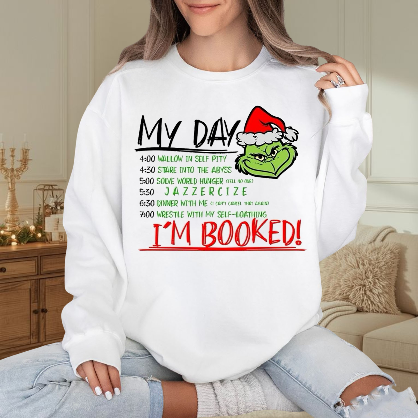 The Iconic Grinch Daily Schedule Sweatshirt - Cozy Wear For Movie Nights And Gag Gifts