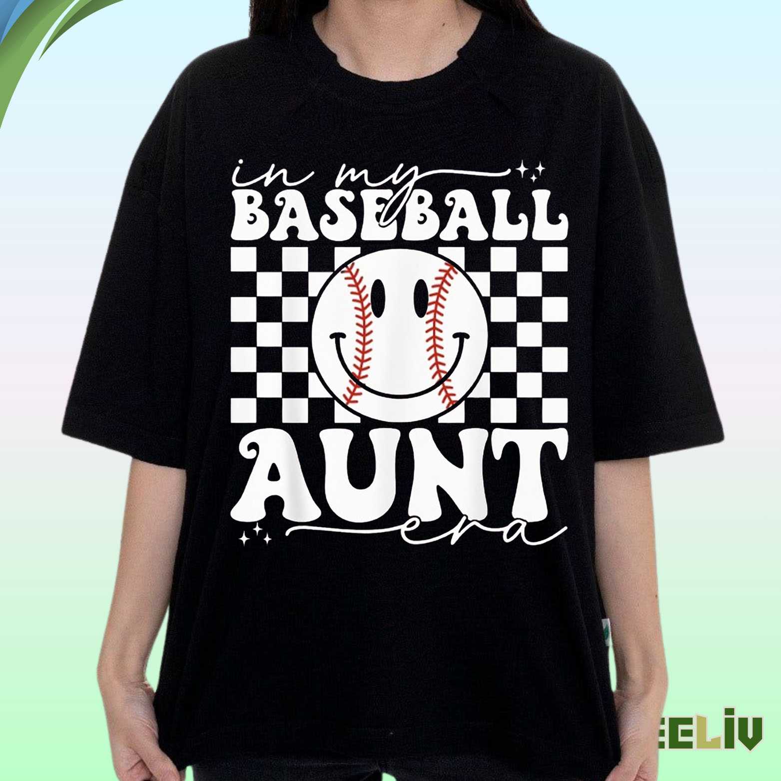 Baseball Aunt T Shirt – Smiley Face Checkered Era Tee