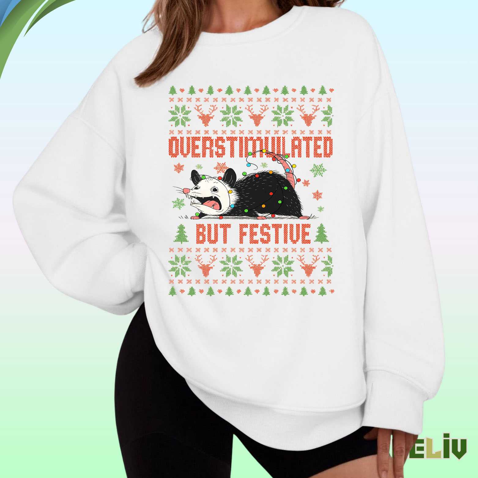 Overstimulated But Festive Sweatshirt Funny Christmas Holiday Pullover