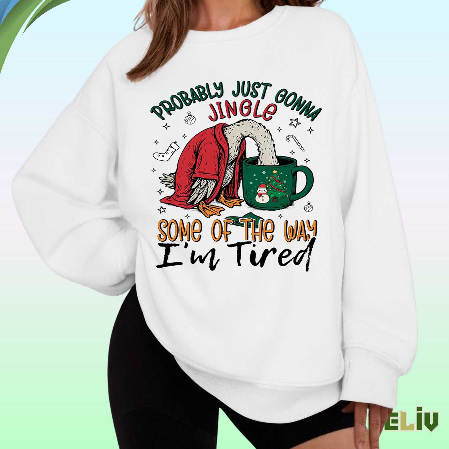 Tired Duck Christmas Sweatshirt Funny Festive Holiday Pullover