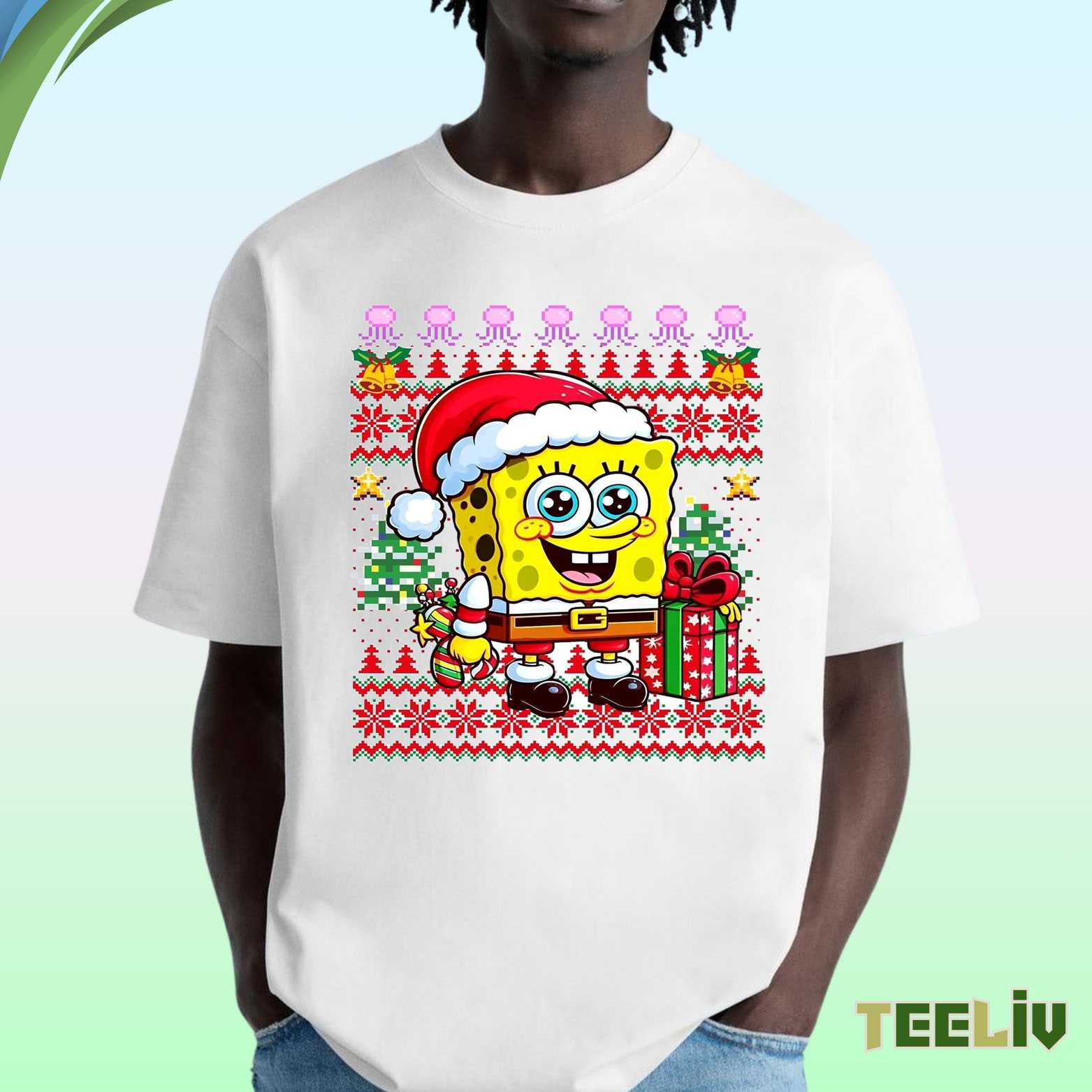 Spongebob Santa Christmas T Shirt Funny Festive Holiday Tee