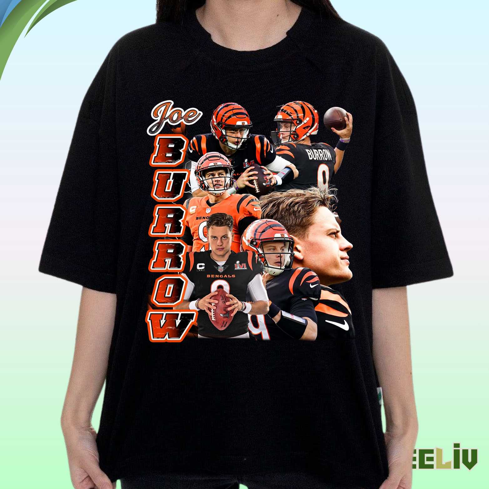 Joe Burrow Bengals Vertical Collage Tee – Football Legend Shirt