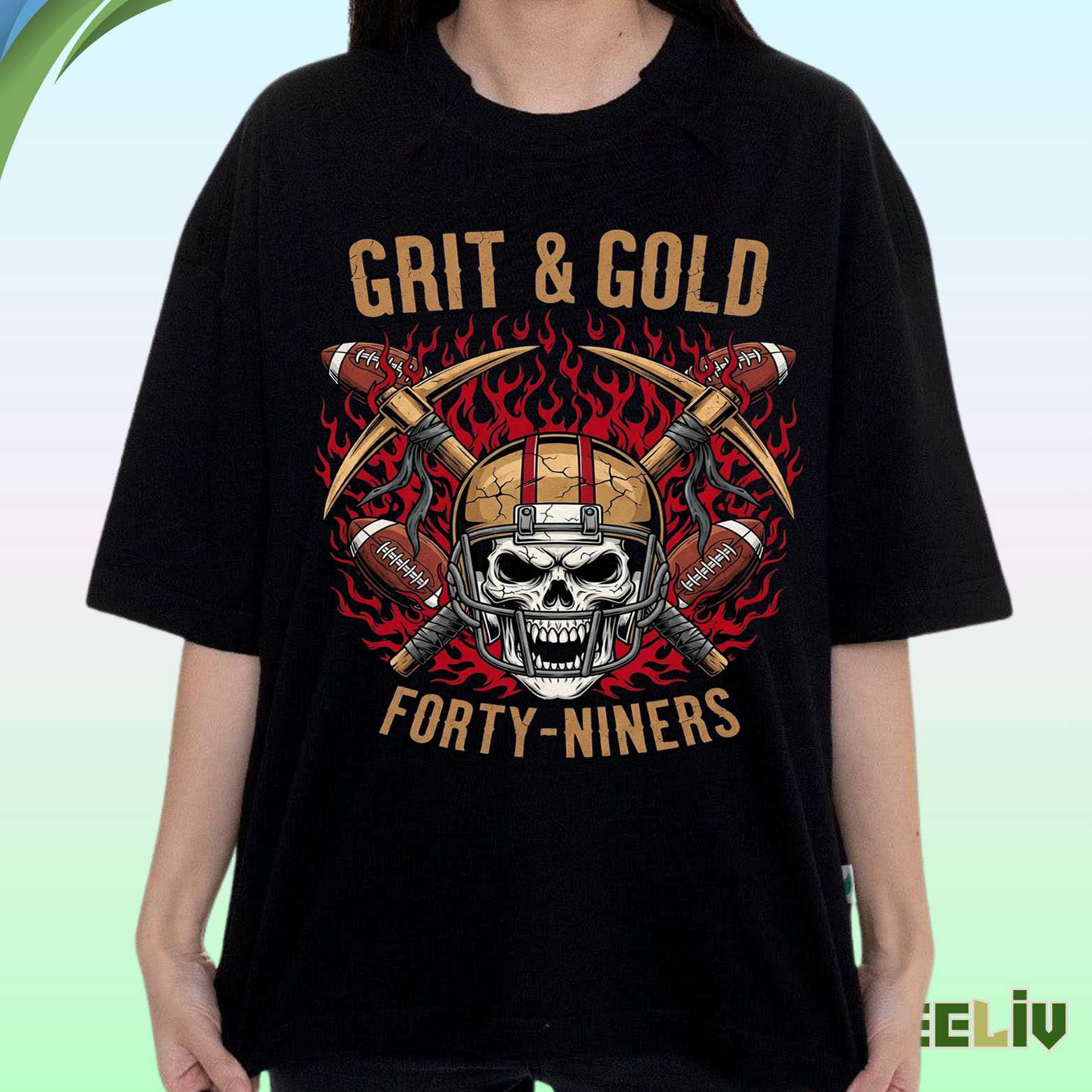 Grit Gold T Shirt – Forty Niners Skull Flame Football Tee