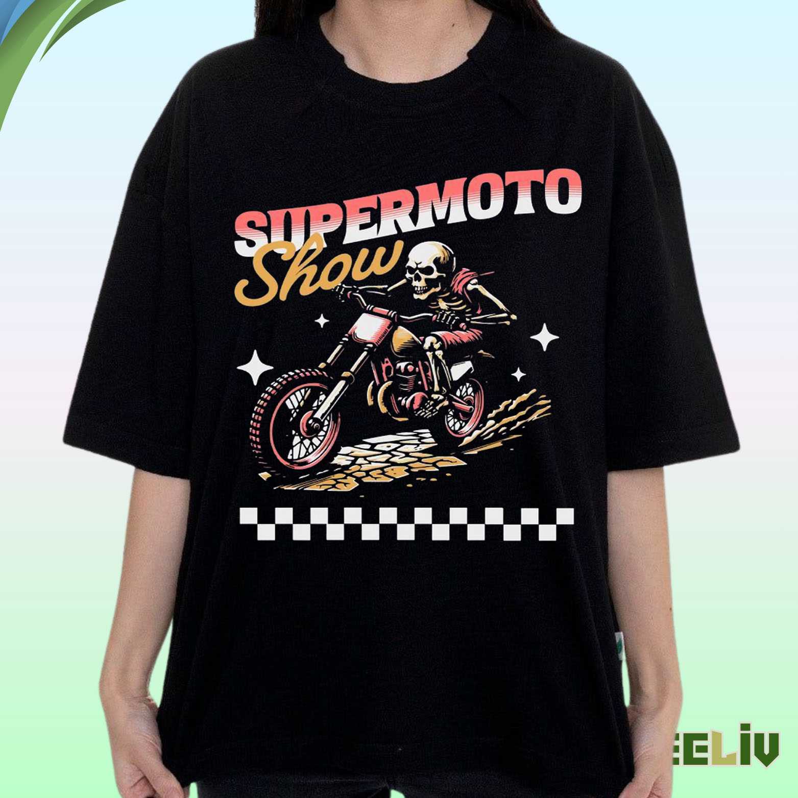 Supermoto Show T Shirt – Skeleton Rider Dirt Bike Racing Tee