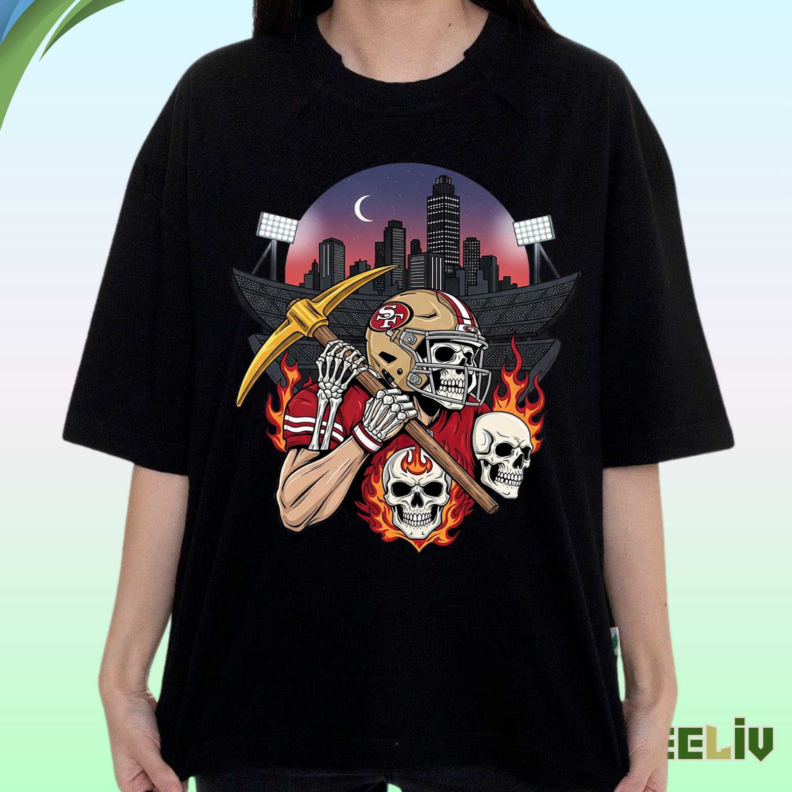 San Francisco 49ers Skeleton Halloween T Shirt – Scary Skull Football Tee