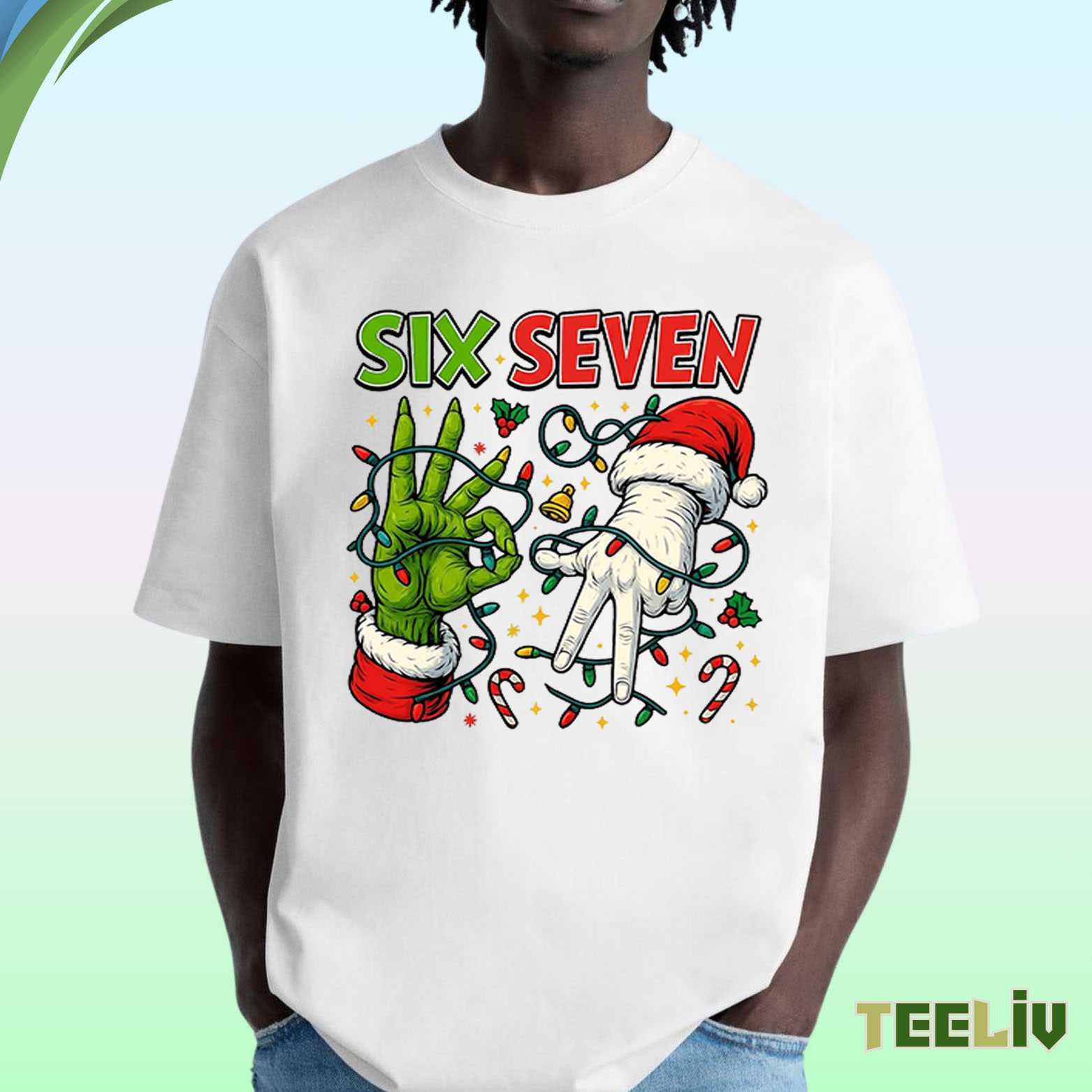 Grinch Santa Sign Language Tee - Six Seven Christmas Shirt