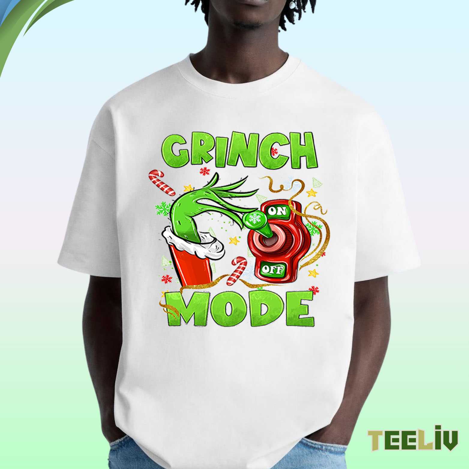 Grinch Mode On Off Graphic Tee - Holiday Switch Controller Shirt
