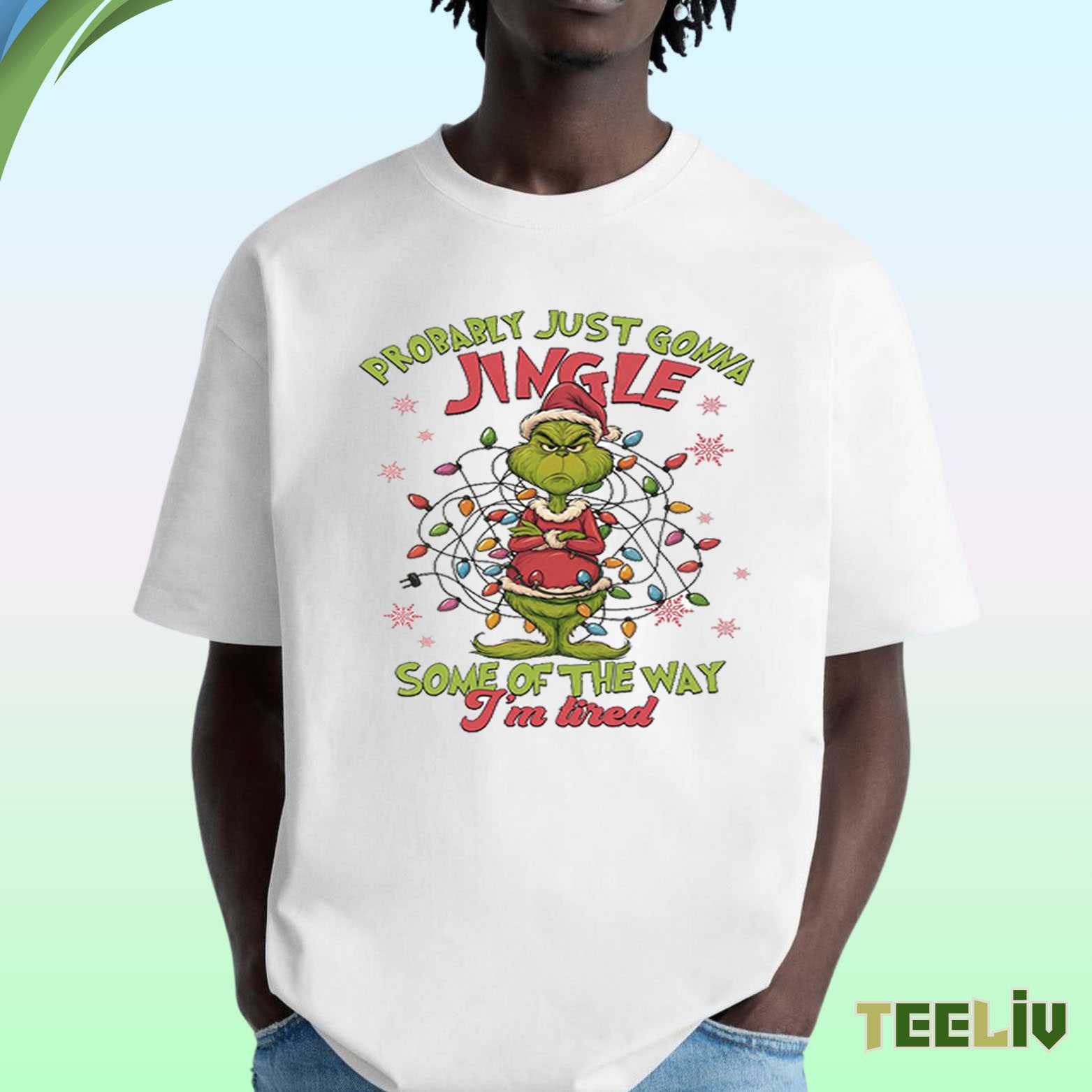 Grinch Jingle Tired Graphic Tee - Christmas Lights Entangled T Shirt