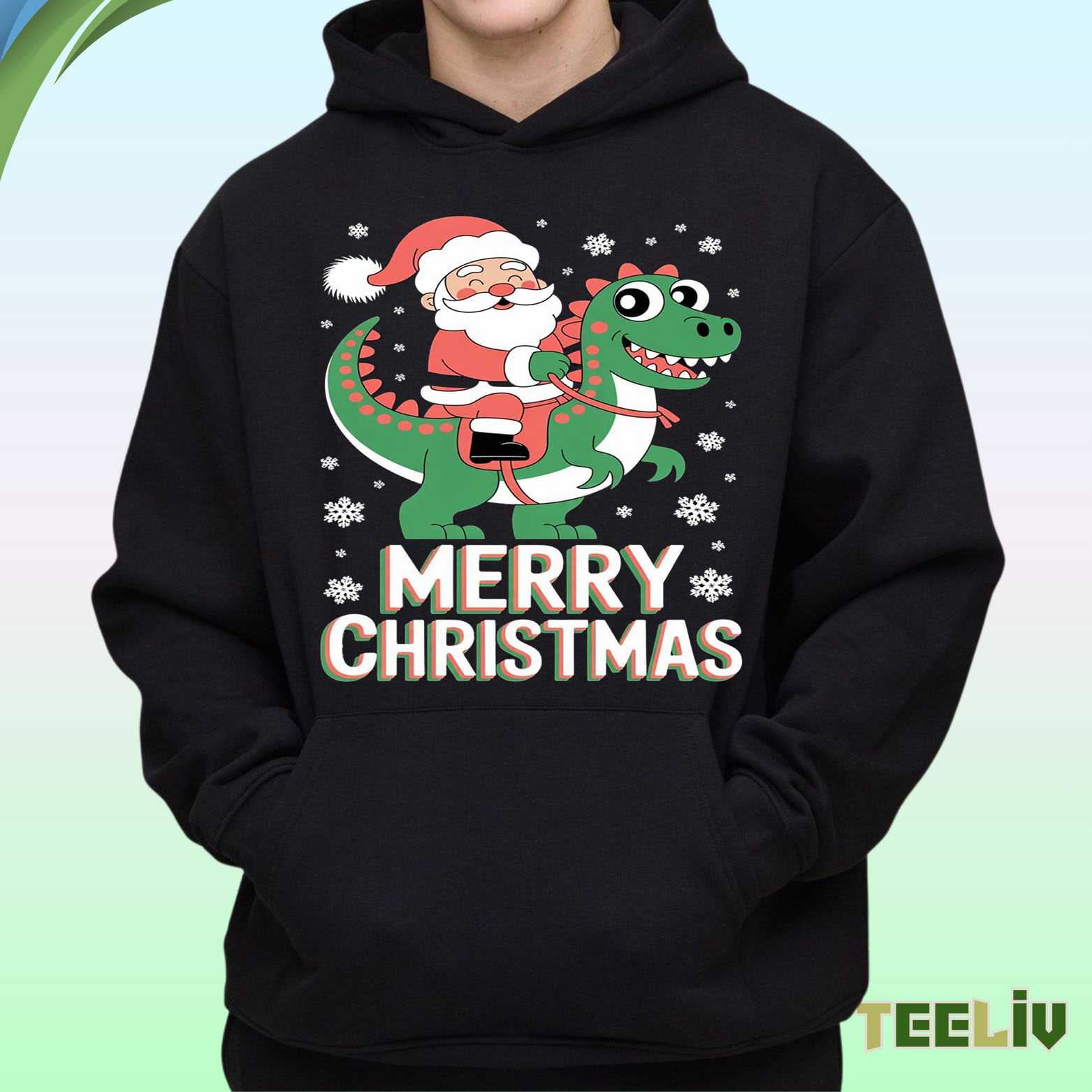 Santa Riding Dinosaur Hoodie - Trex Merry Christmas Shirt